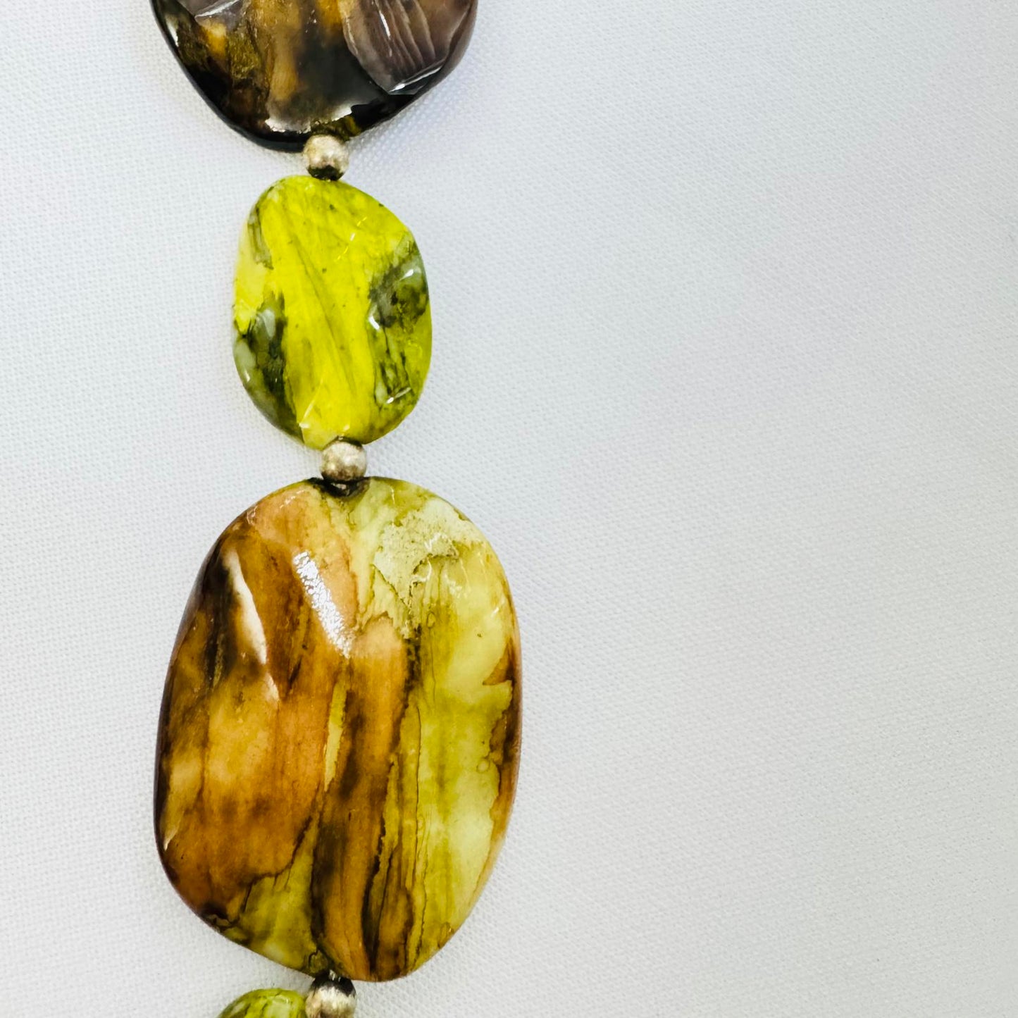 Chunky Marbled Bead Necklace Green Amber Yellow Statement Jewelry Artisan Style