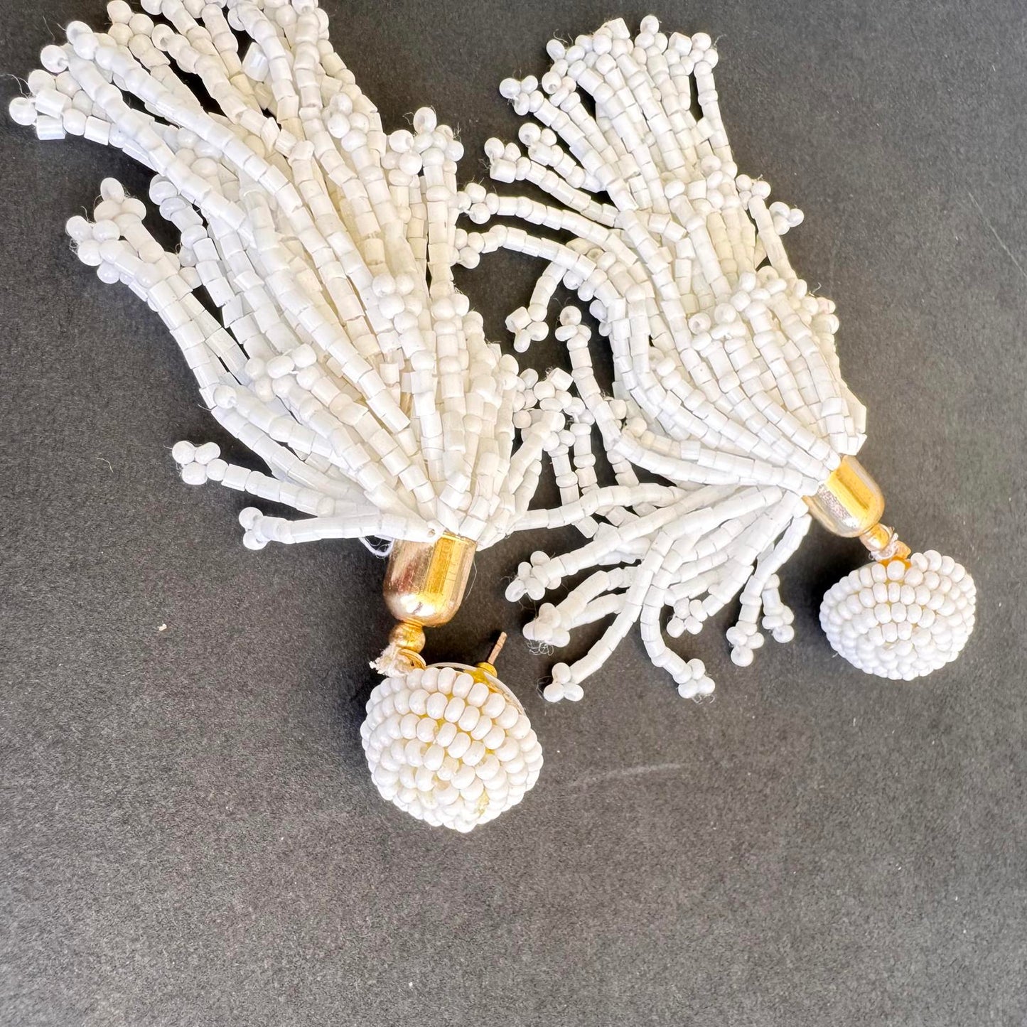 Elegant Vintage White Beaded Tassel Earrings