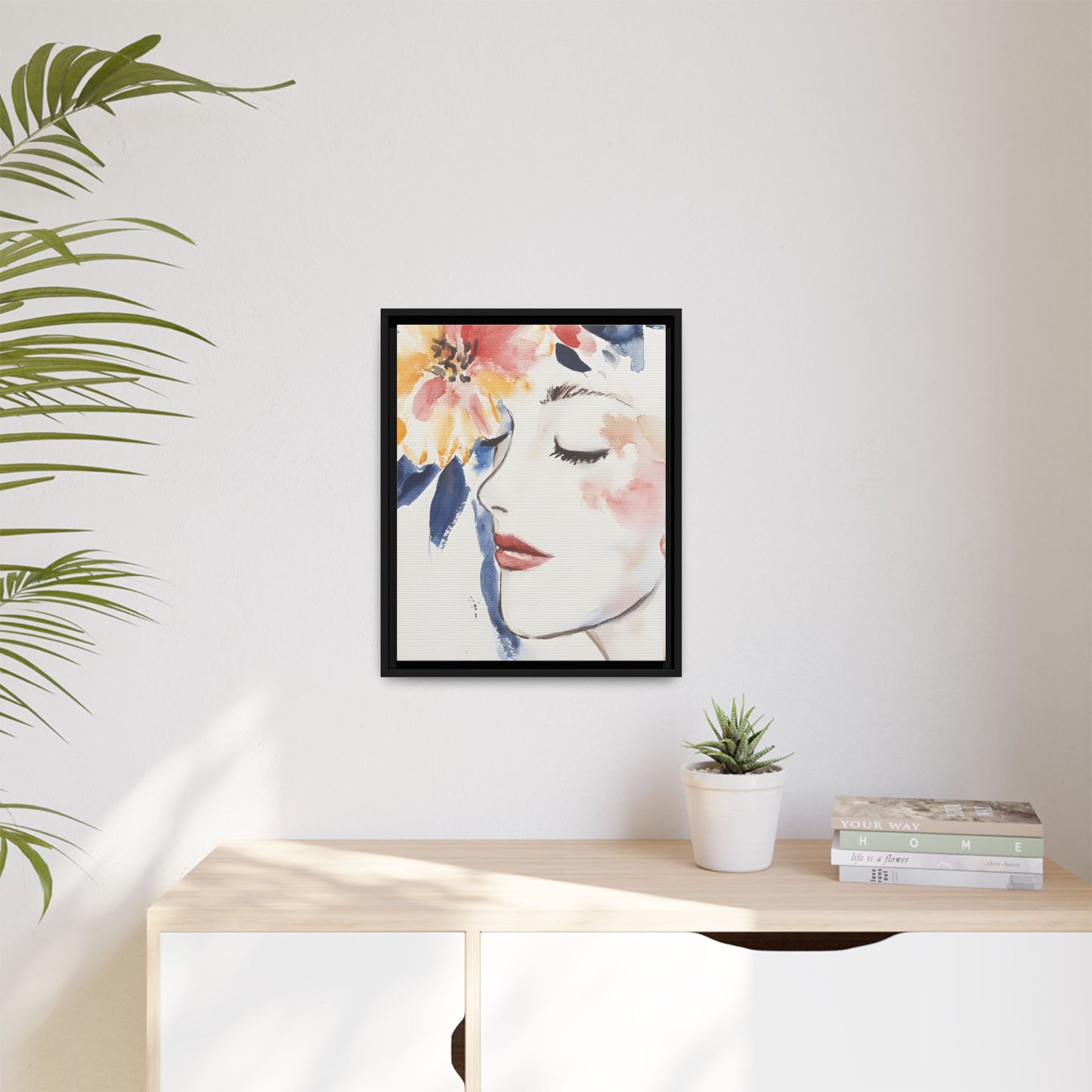 Multi-Color Framed Matte Canvas Art - Floral Face Portrait