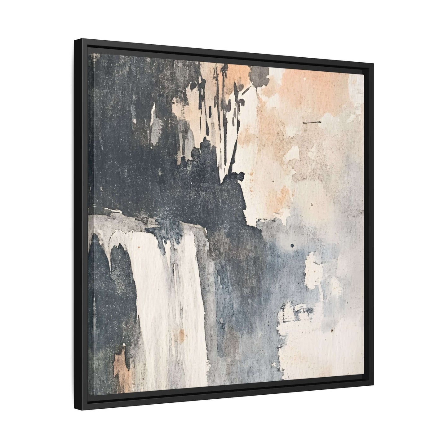 Framed matte canvas print featuring abstract waterfall art, suitable for home decor, available in multiple sizes.