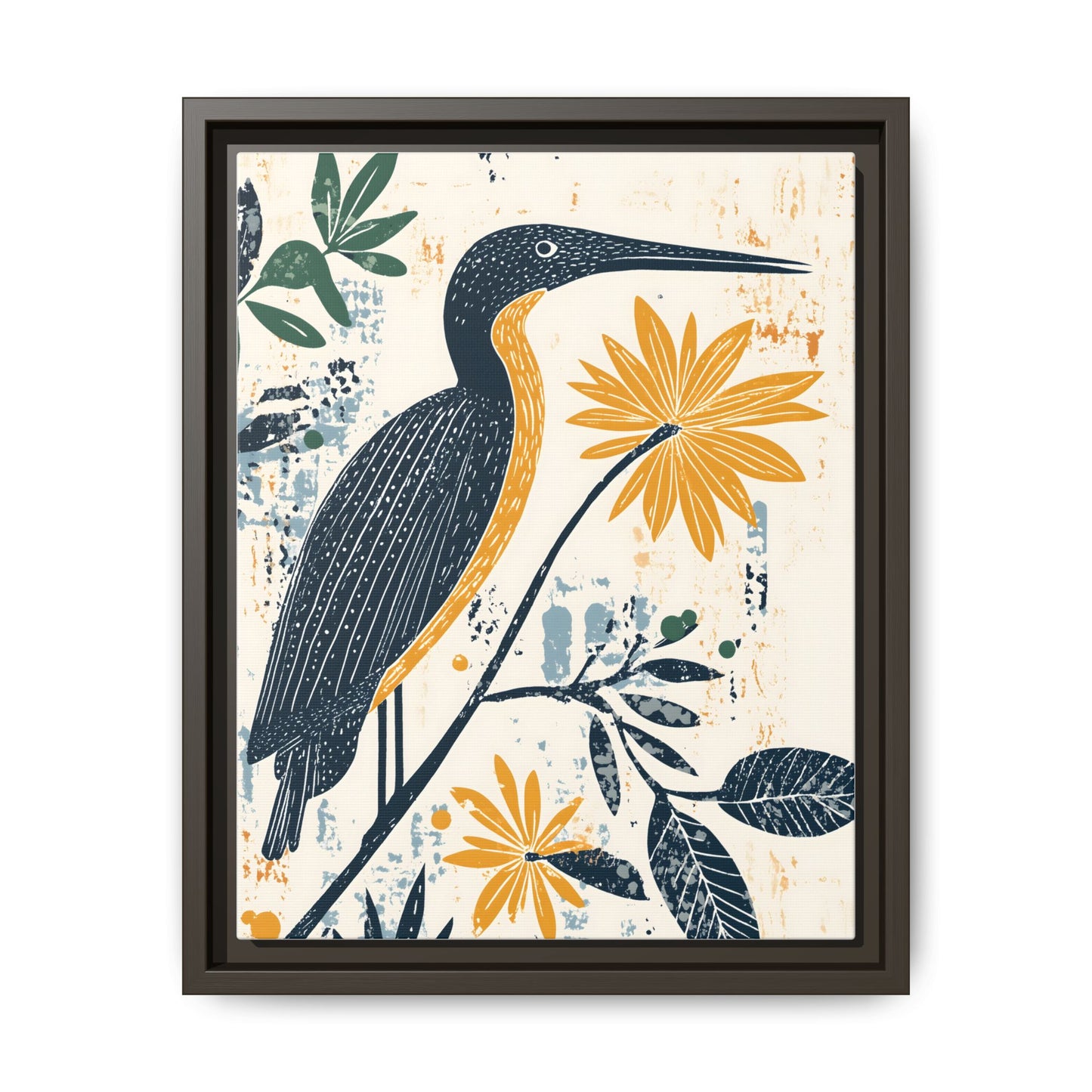 Colorful Bird and Flower Framed Matte Canvas Art