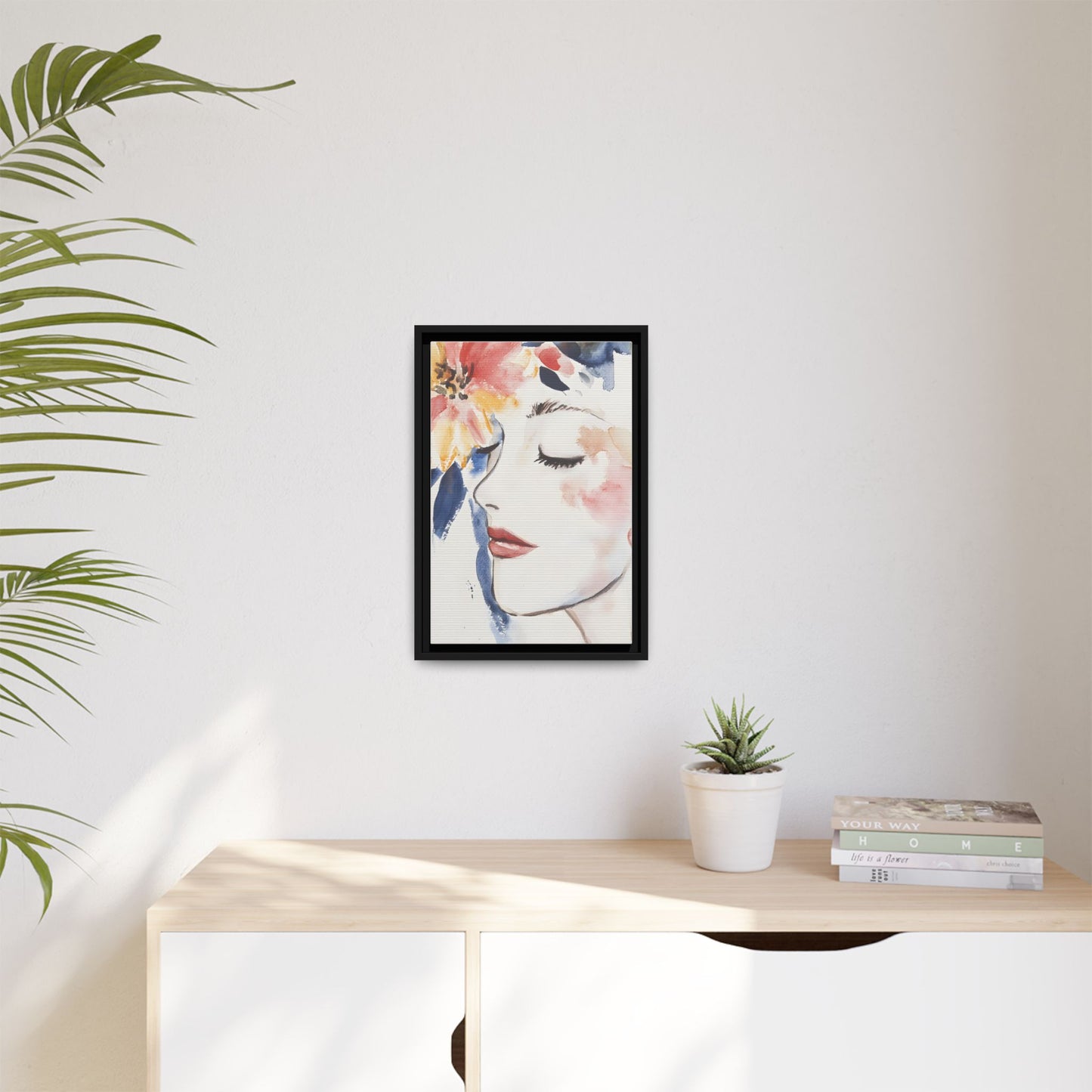 Multi-Color Framed Matte Canvas Art - Floral Face Portrait