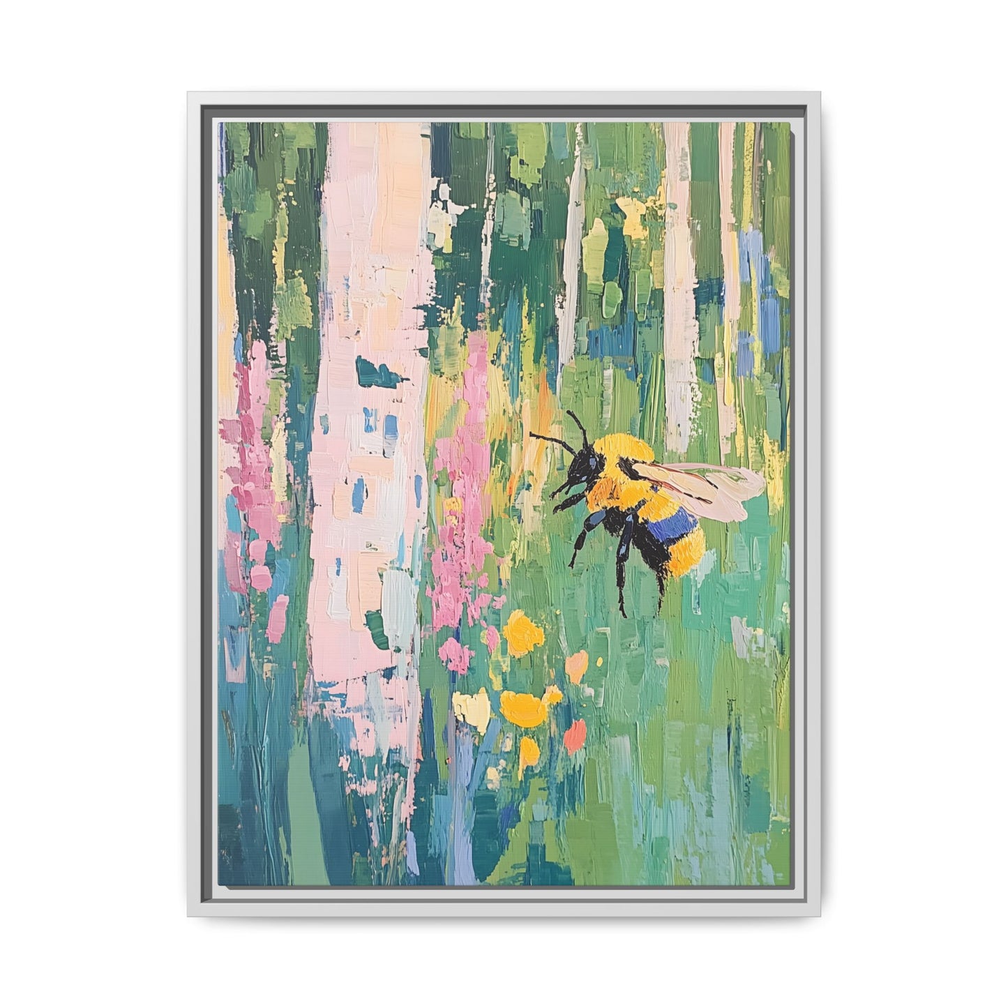 Bee Floral Canvas Art - Vibrant Framed Decor for Nature Lovers