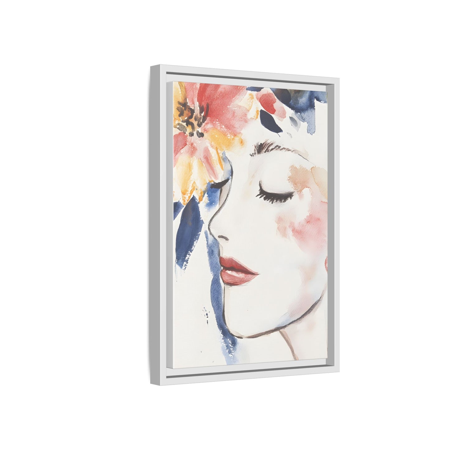 Multi-Color Framed Matte Canvas Art - Floral Face Portrait
