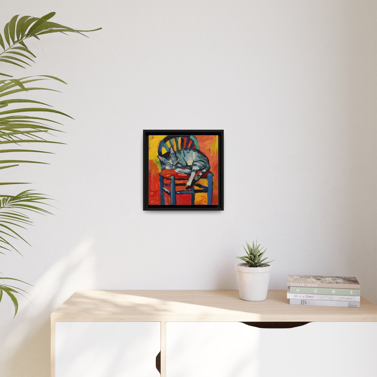 Colorful Cat Art Print - Framed Matte Canvas