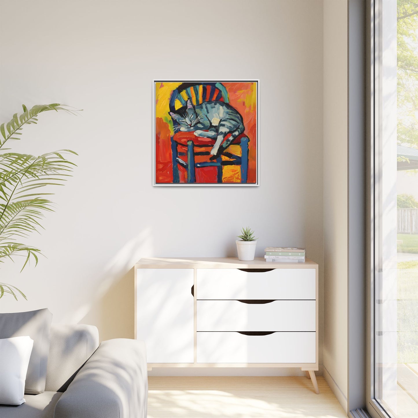 Colorful Cat Art Print - Framed Matte Canvas