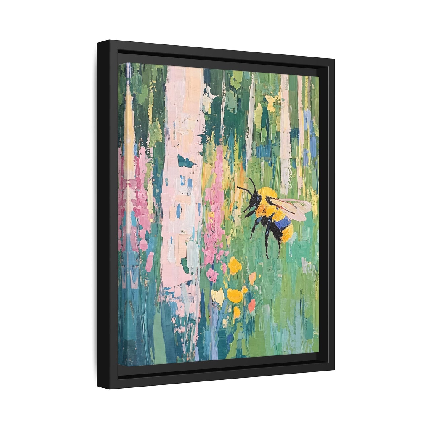 Bee Floral Canvas Art - Vibrant Framed Decor for Nature Lovers