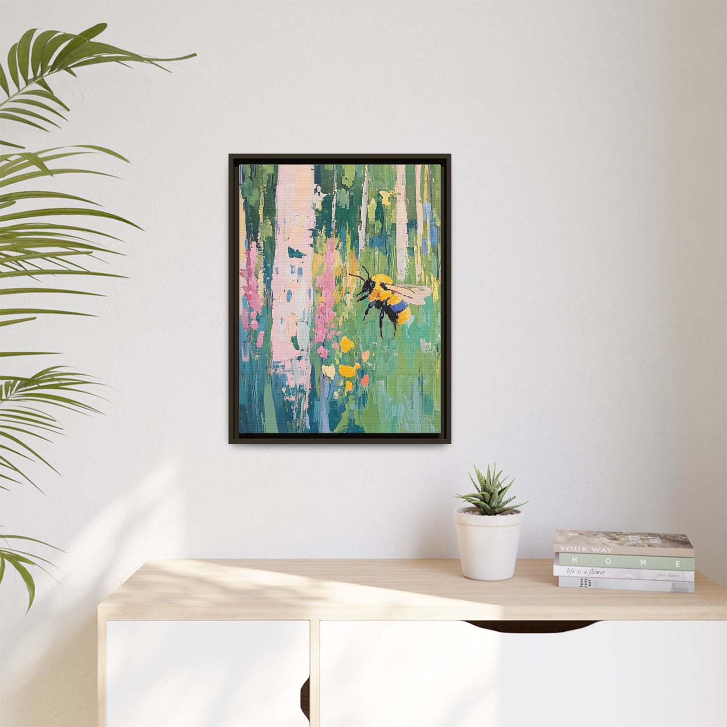 Bee Floral Canvas Art - Vibrant Framed Decor for Nature Lovers