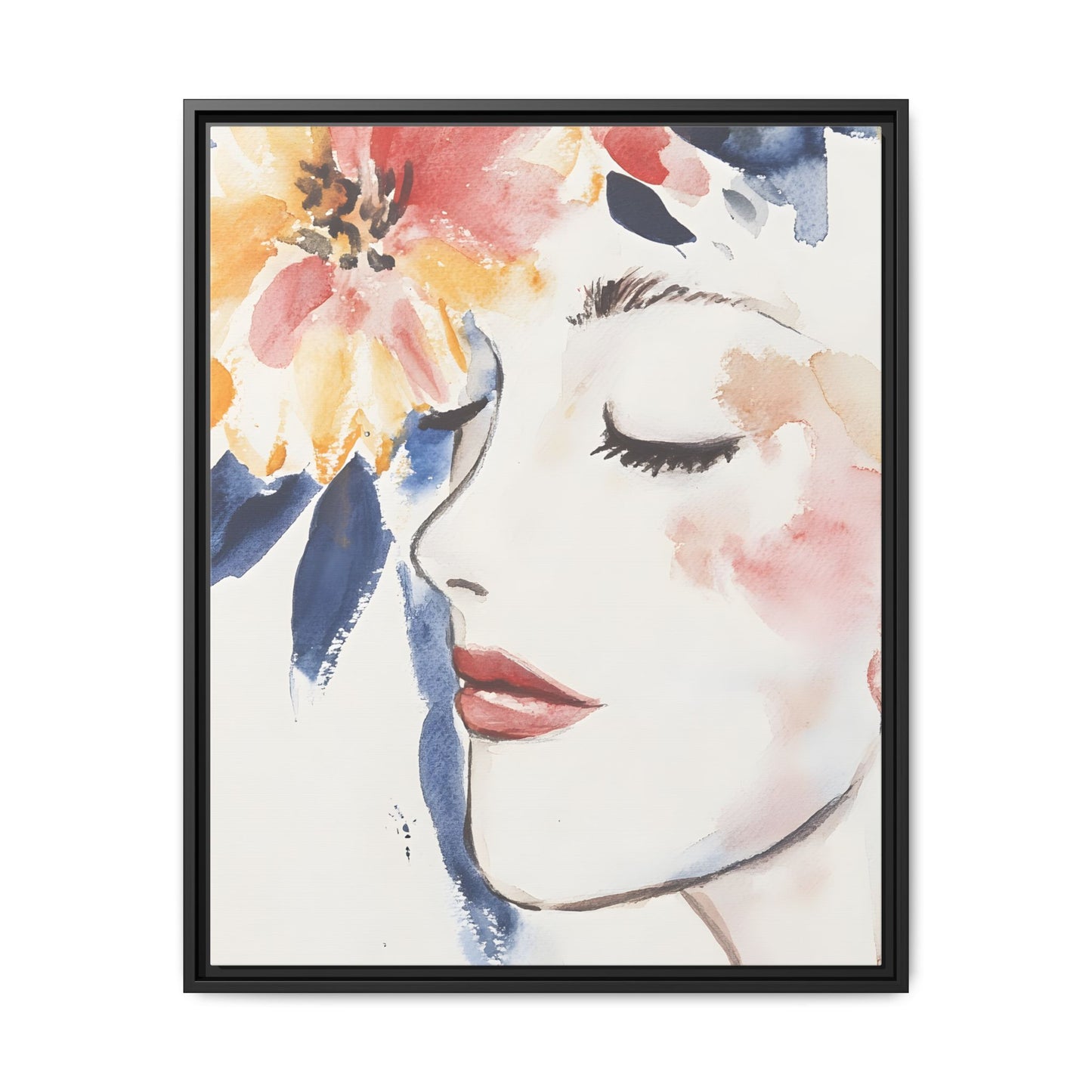 Multi-Color Framed Matte Canvas Art - Floral Face Portrait