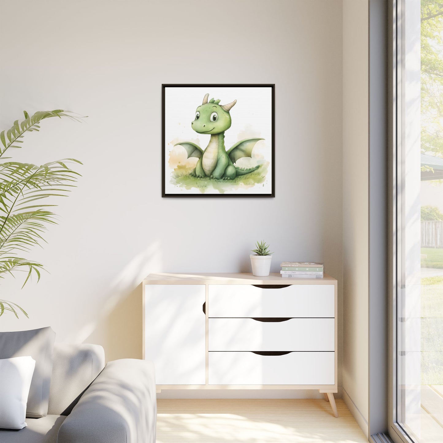 Cute Dragon Matte Canvas Wall Art - Framed Decor for Kids' Rooms