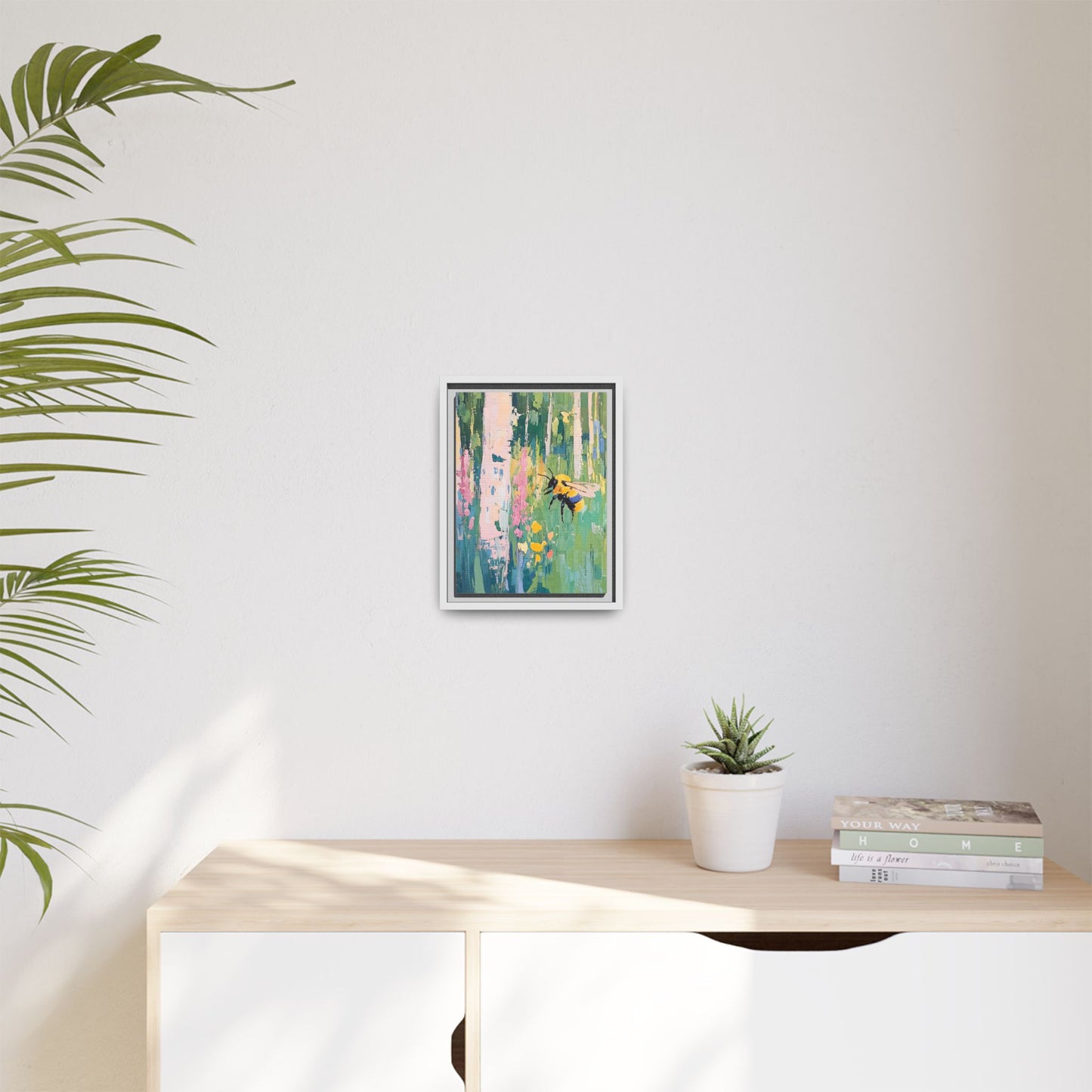 Bee Floral Canvas Art - Vibrant Framed Decor for Nature Lovers