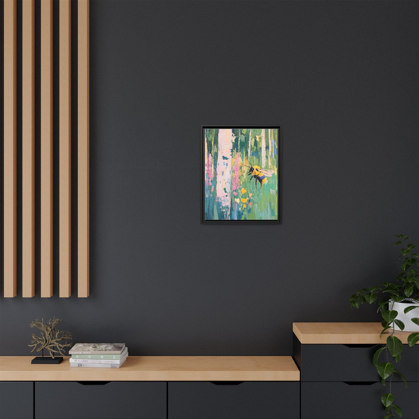 Bee Floral Canvas Art - Vibrant Framed Decor for Nature Lovers