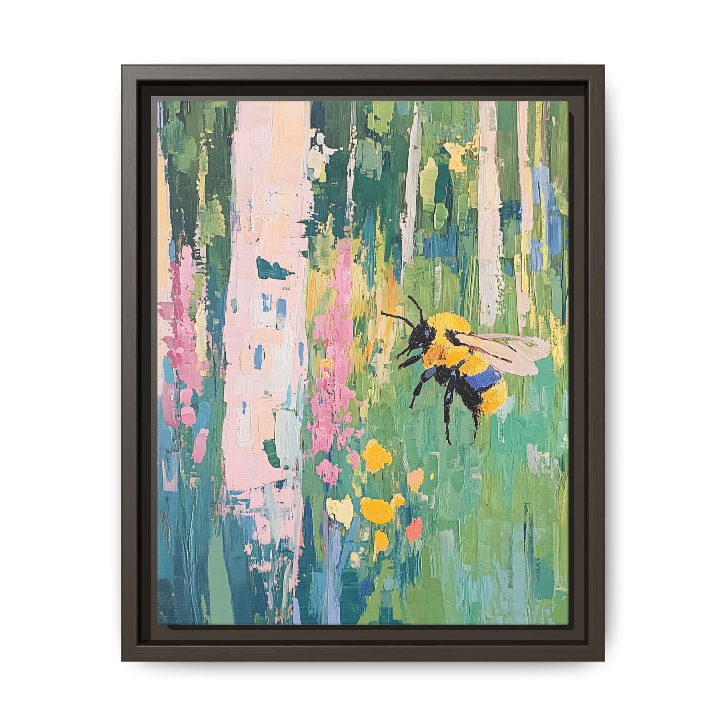Bee Floral Canvas Art - Vibrant Framed Decor for Nature Lovers