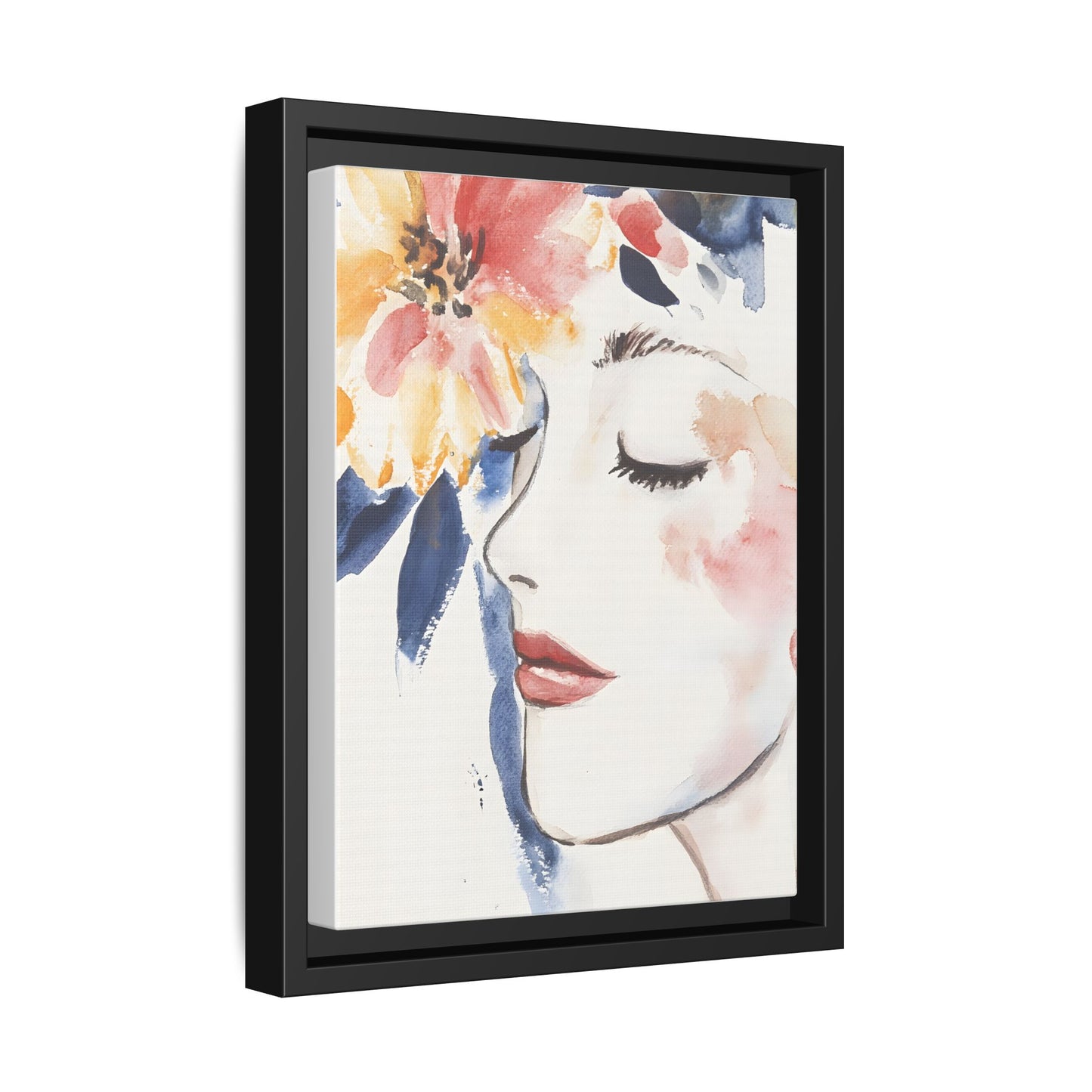 Multi-Color Framed Matte Canvas Art - Floral Face Portrait