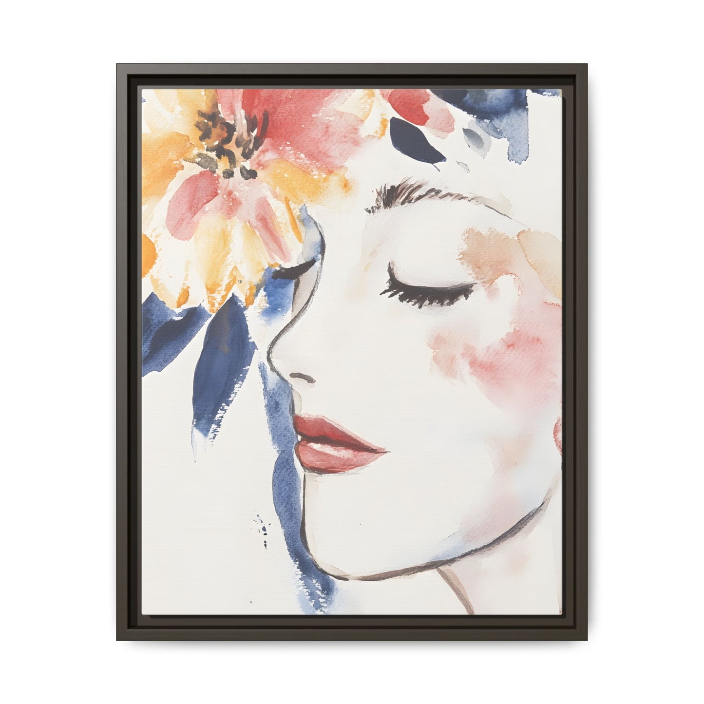 Multi-Color Framed Matte Canvas Art - Floral Face Portrait