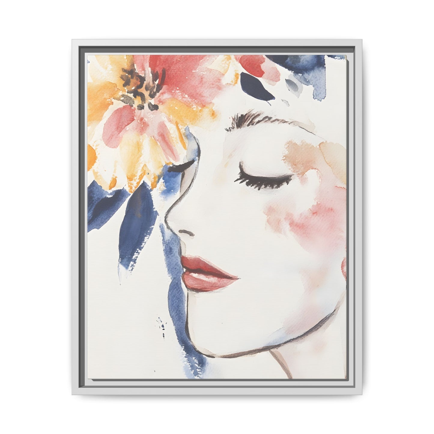 Multi-Color Framed Matte Canvas Art - Floral Face Portrait