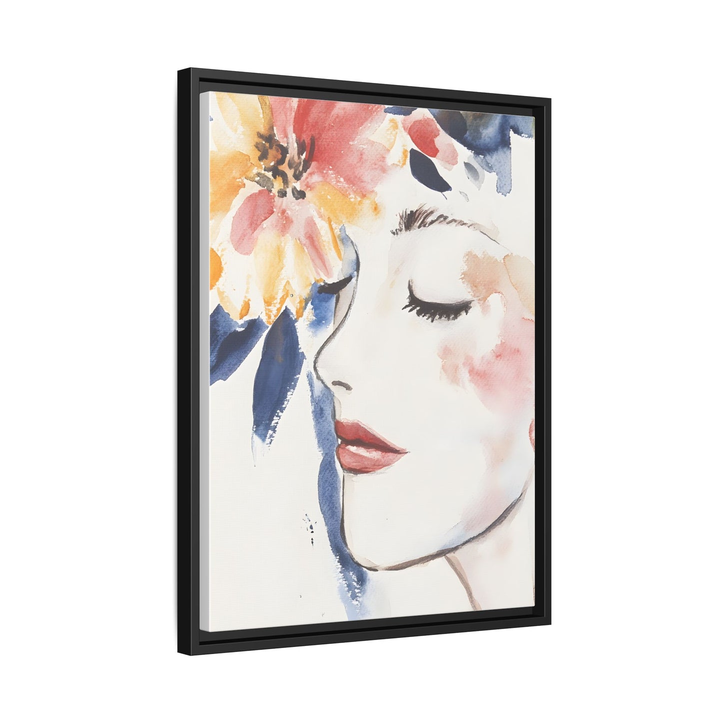 Multi-Color Framed Matte Canvas Art - Floral Face Portrait