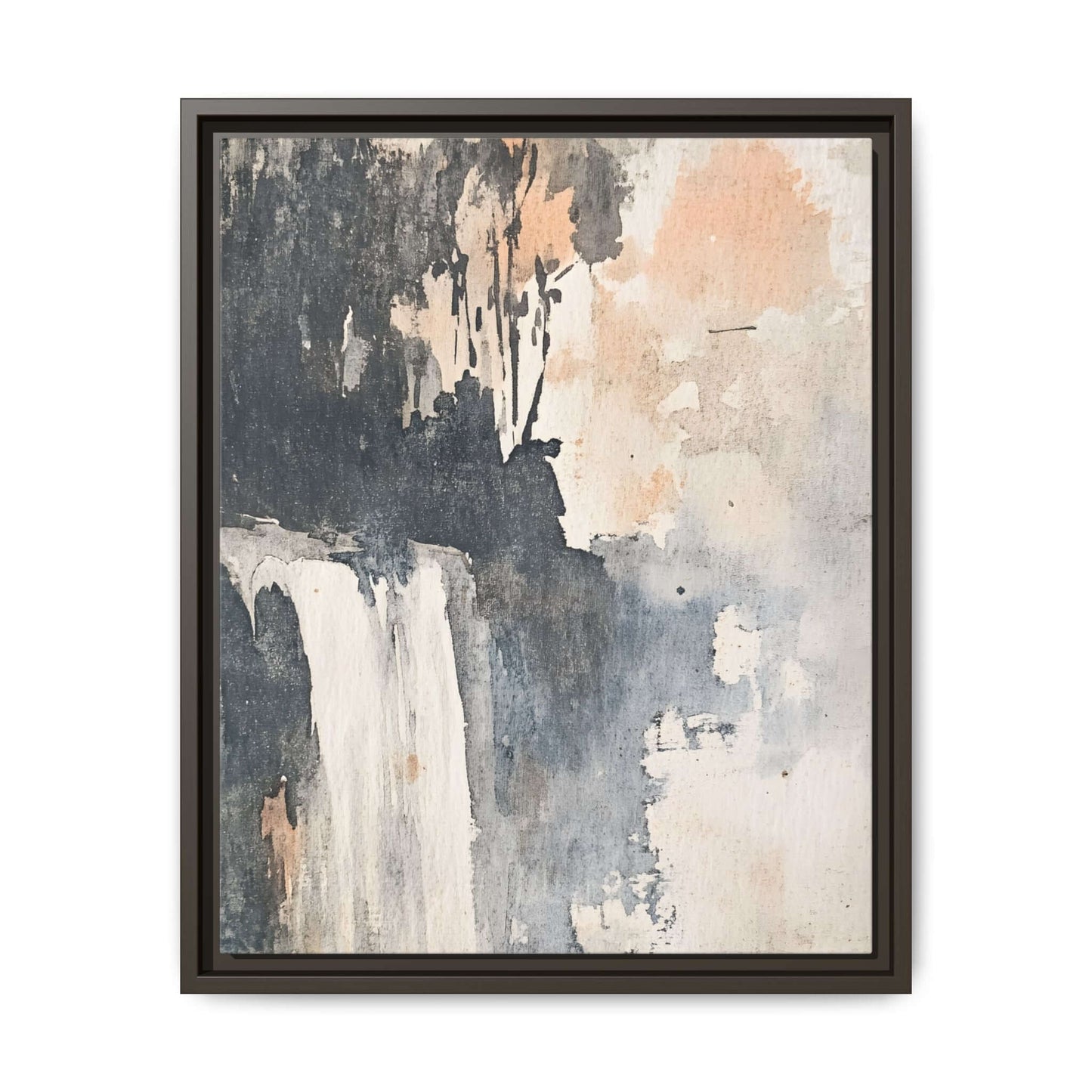 Framed matte canvas art print featuring a vertical abstract waterfall design, 9" x 12" size, ideal for home decor.