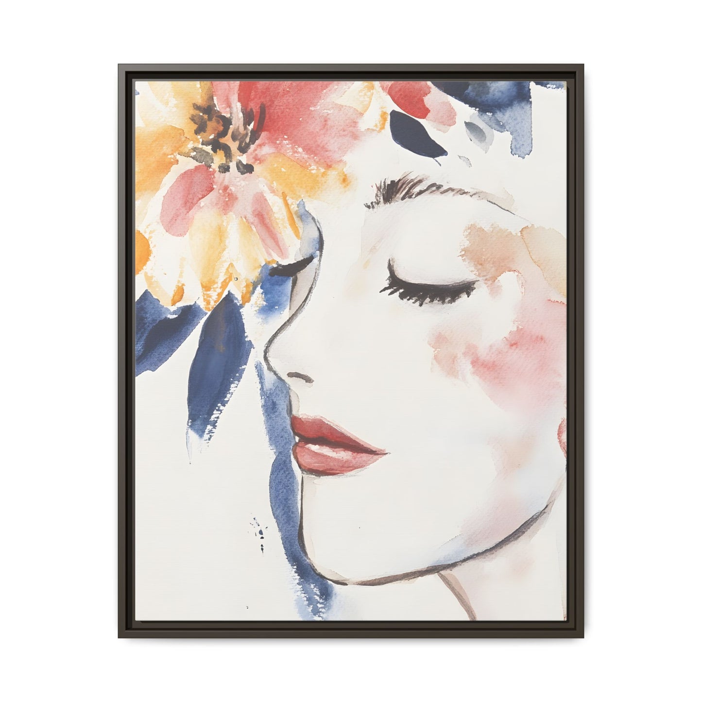 Multi-Color Framed Matte Canvas Art - Floral Face Portrait