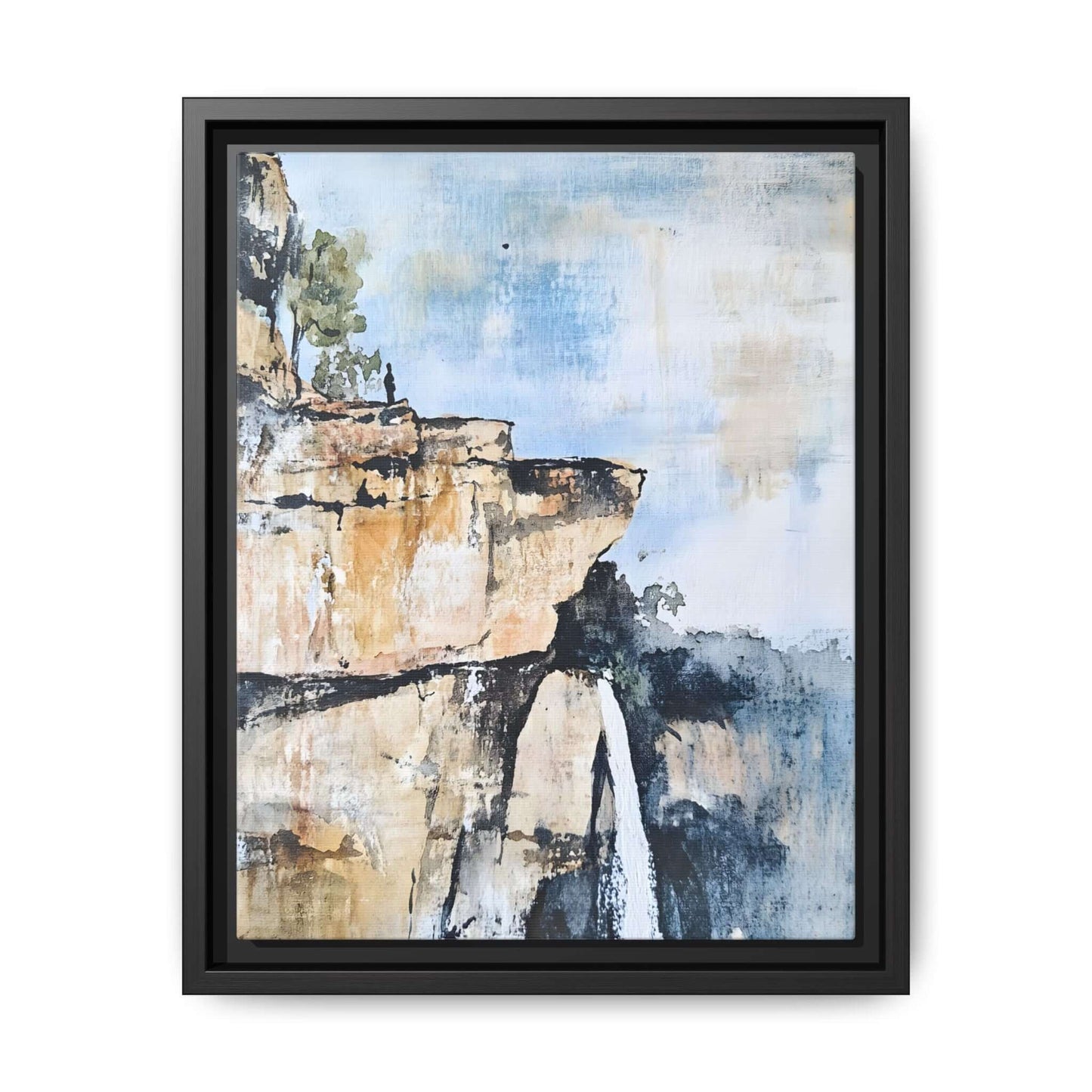 Impressionistic landscape waterfall canvas art, framed for elegance, ideal for enhancing living spaces with serenity and inspiration.