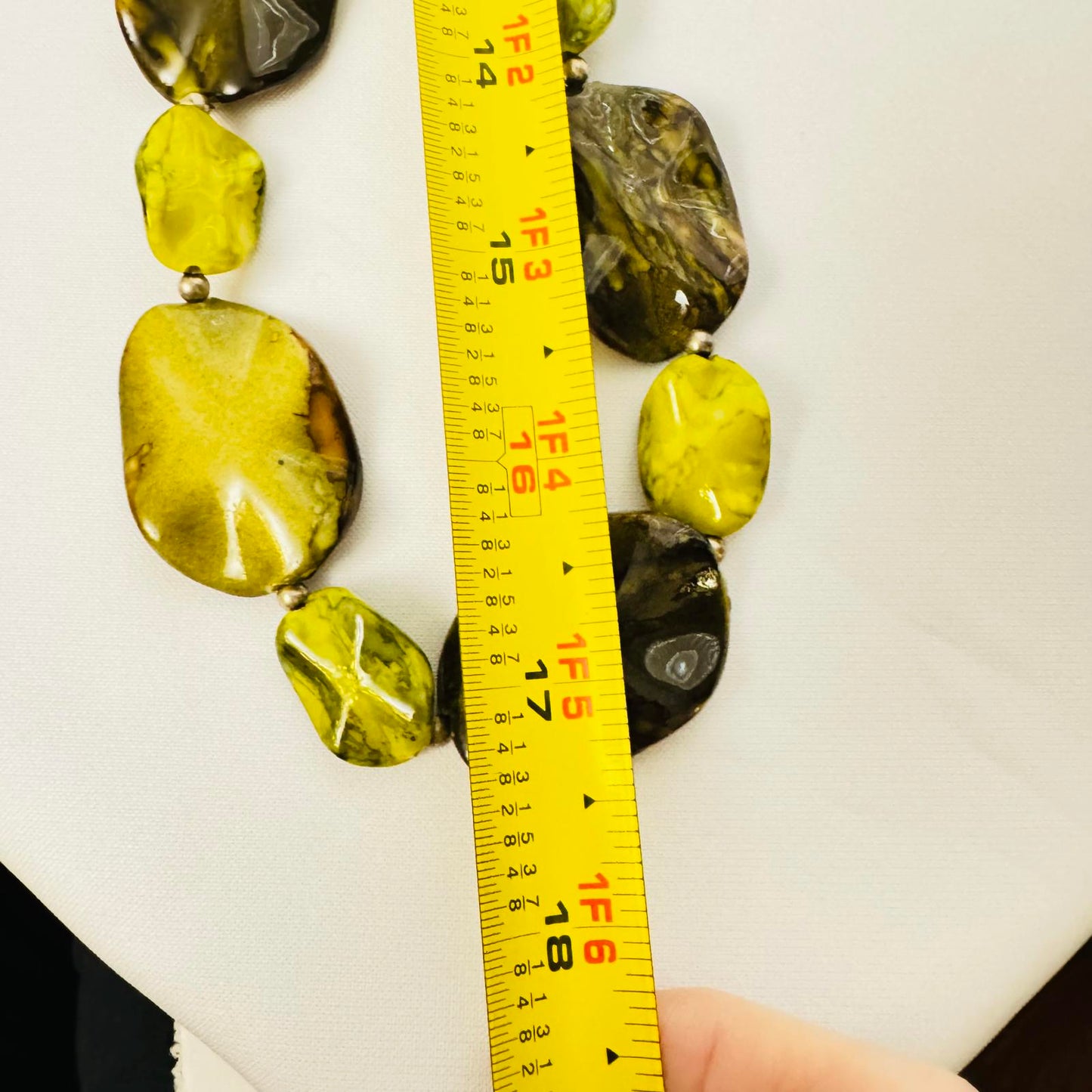 Chunky Marbled Bead Necklace Green Amber Yellow Statement Jewelry Artisan Style