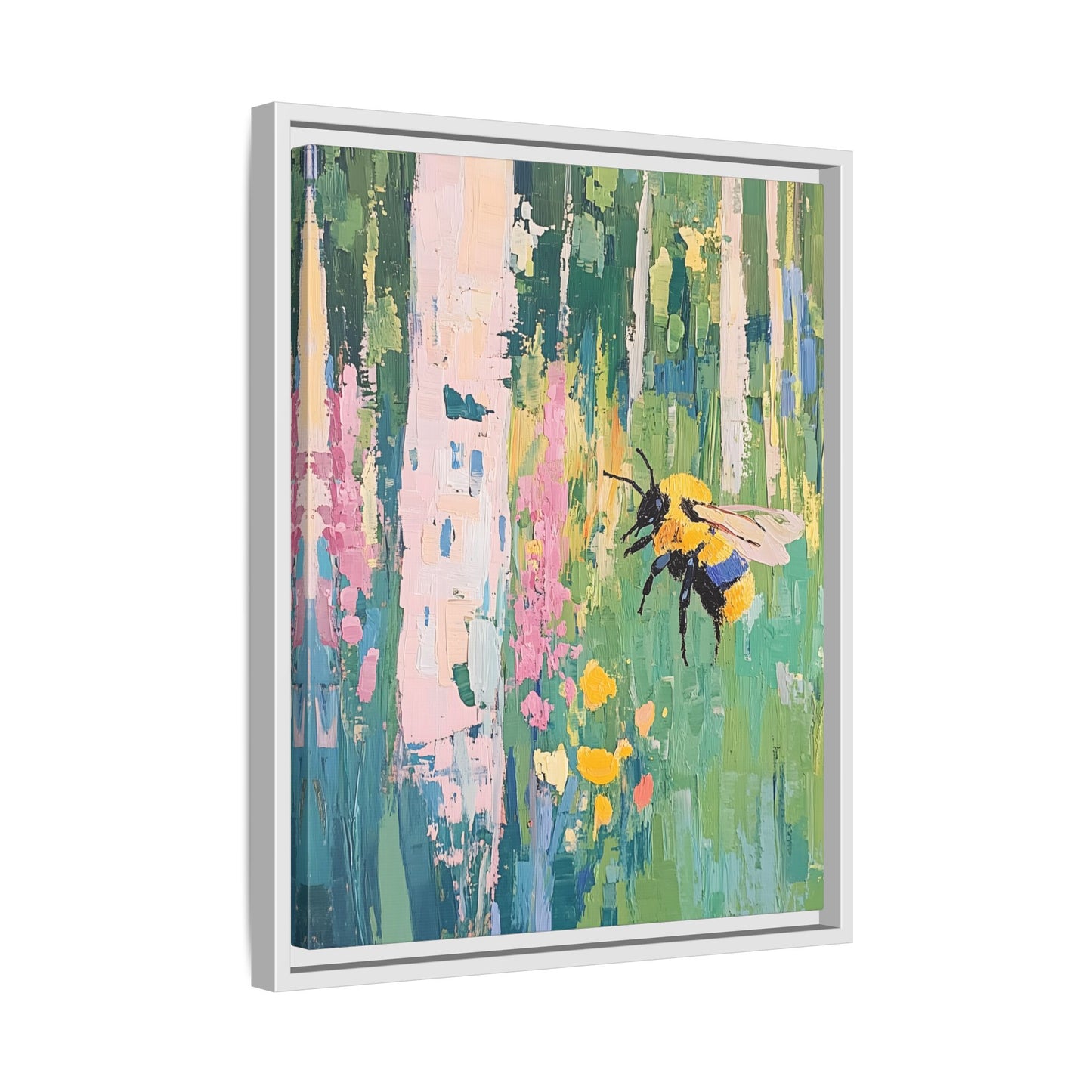 Bee Floral Canvas Art - Vibrant Framed Decor for Nature Lovers