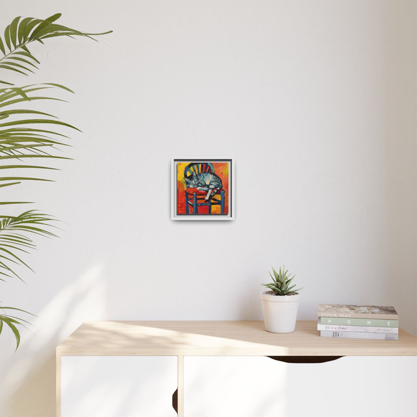Colorful Cat Art Print - Framed Matte Canvas