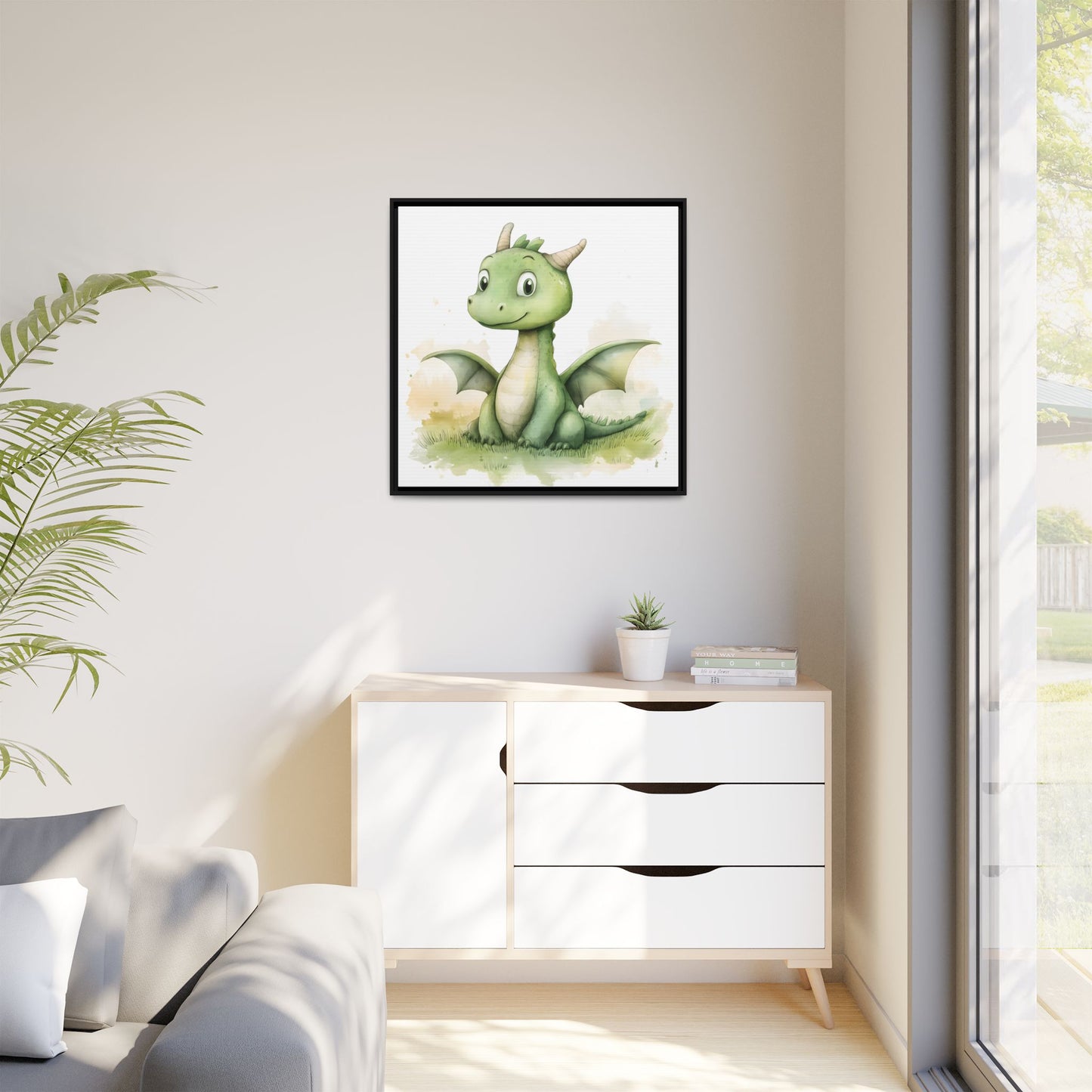 Cute Dragon Matte Canvas Wall Art - Framed Decor for Kids' Rooms