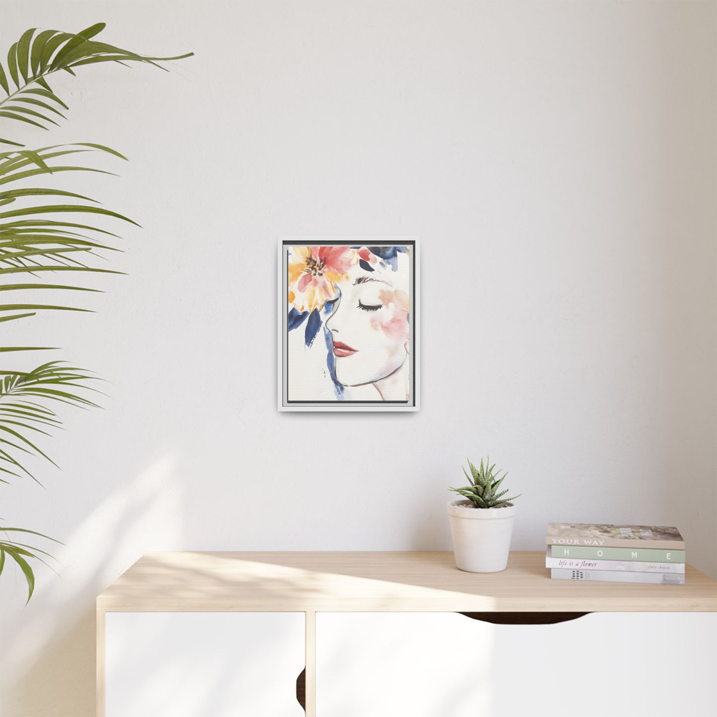 Multi-Color Framed Matte Canvas Art - Floral Face Portrait