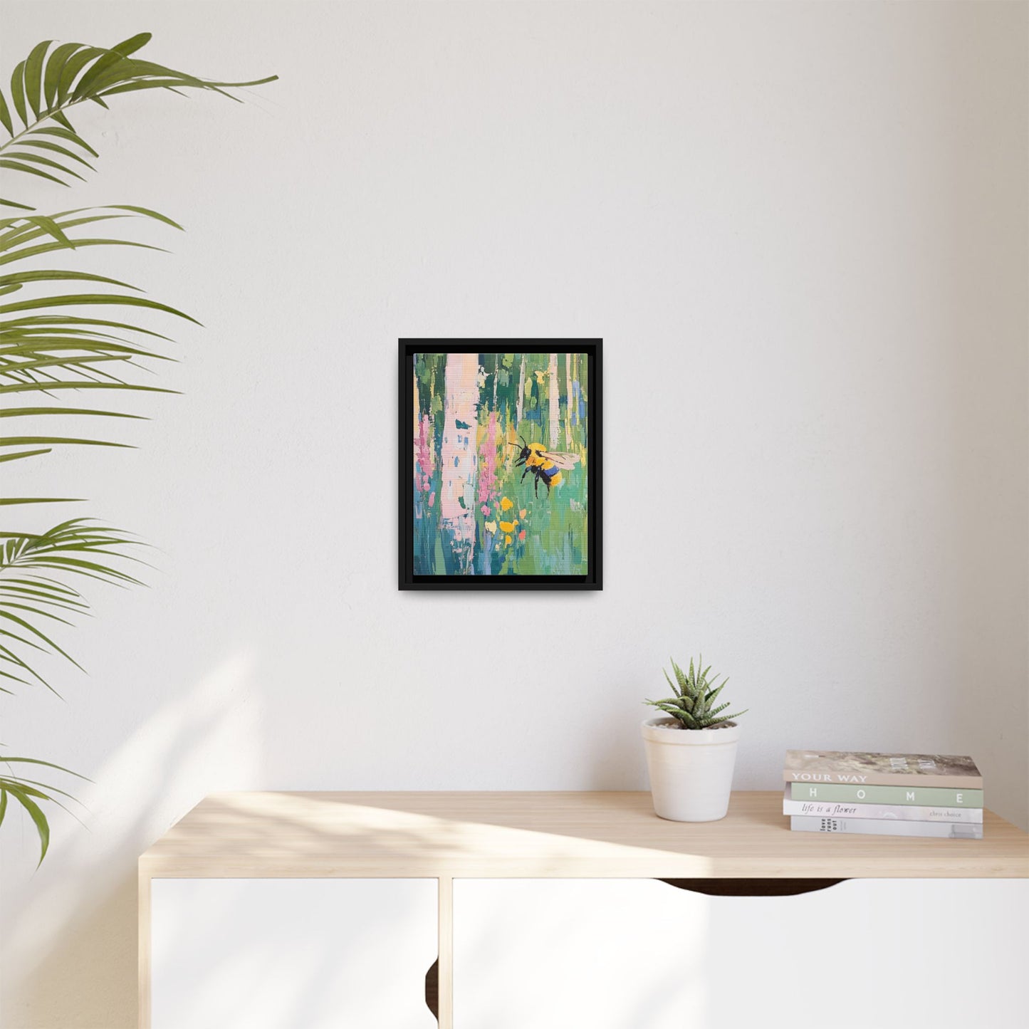 Bee Floral Canvas Art - Vibrant Framed Decor for Nature Lovers