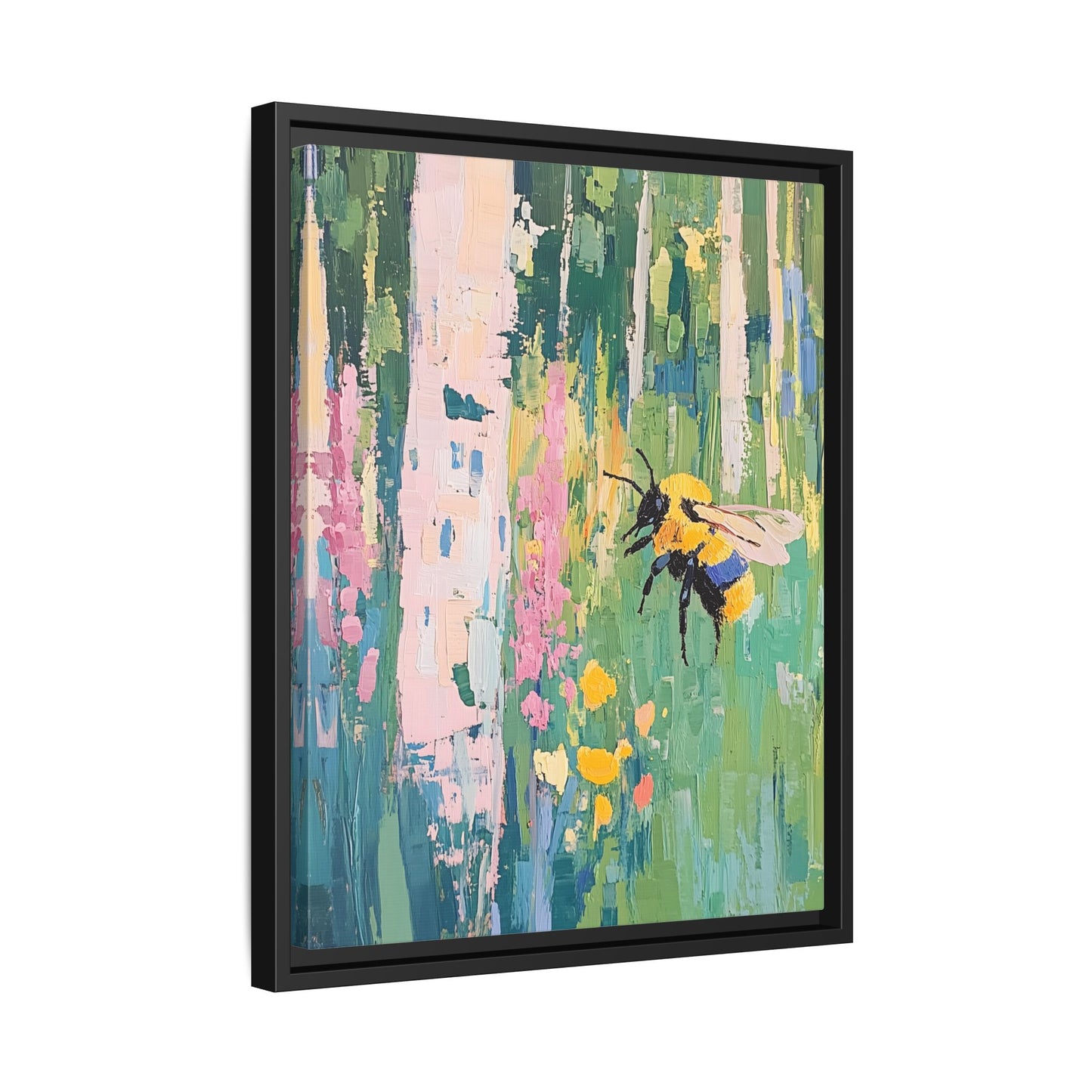 Bee Floral Canvas Art - Vibrant Framed Decor for Nature Lovers