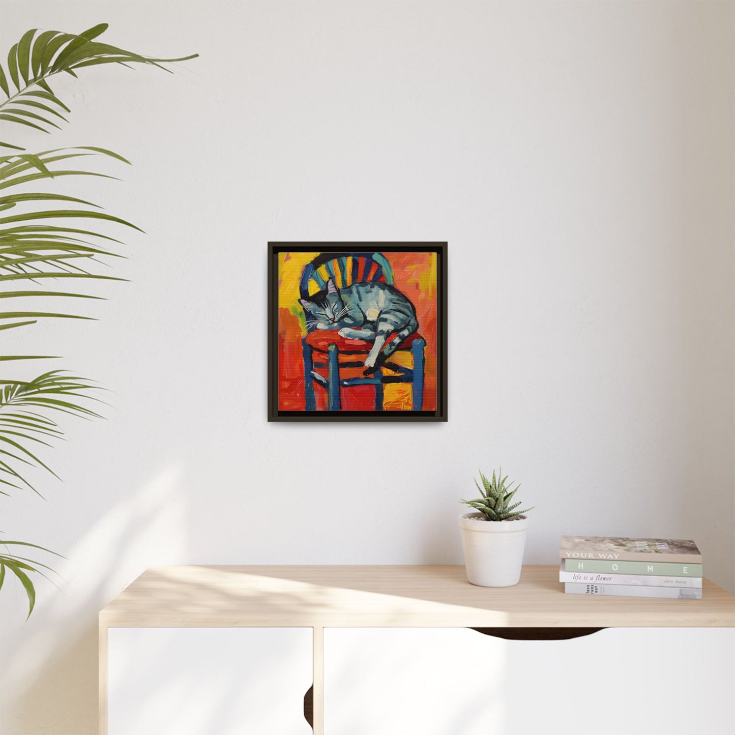 Colorful Cat Art Print - Framed Matte Canvas