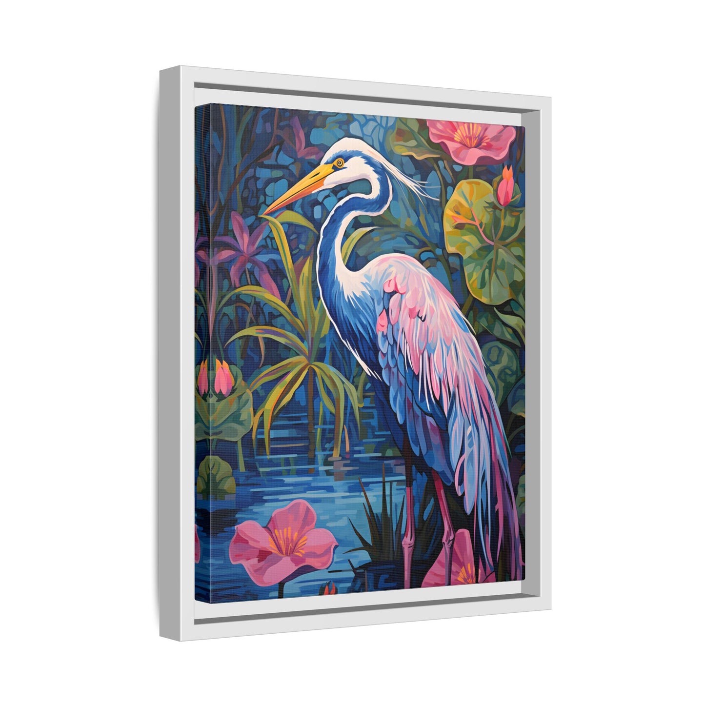 Colorful Heron Canvas Art Print - Framed Wall Decor