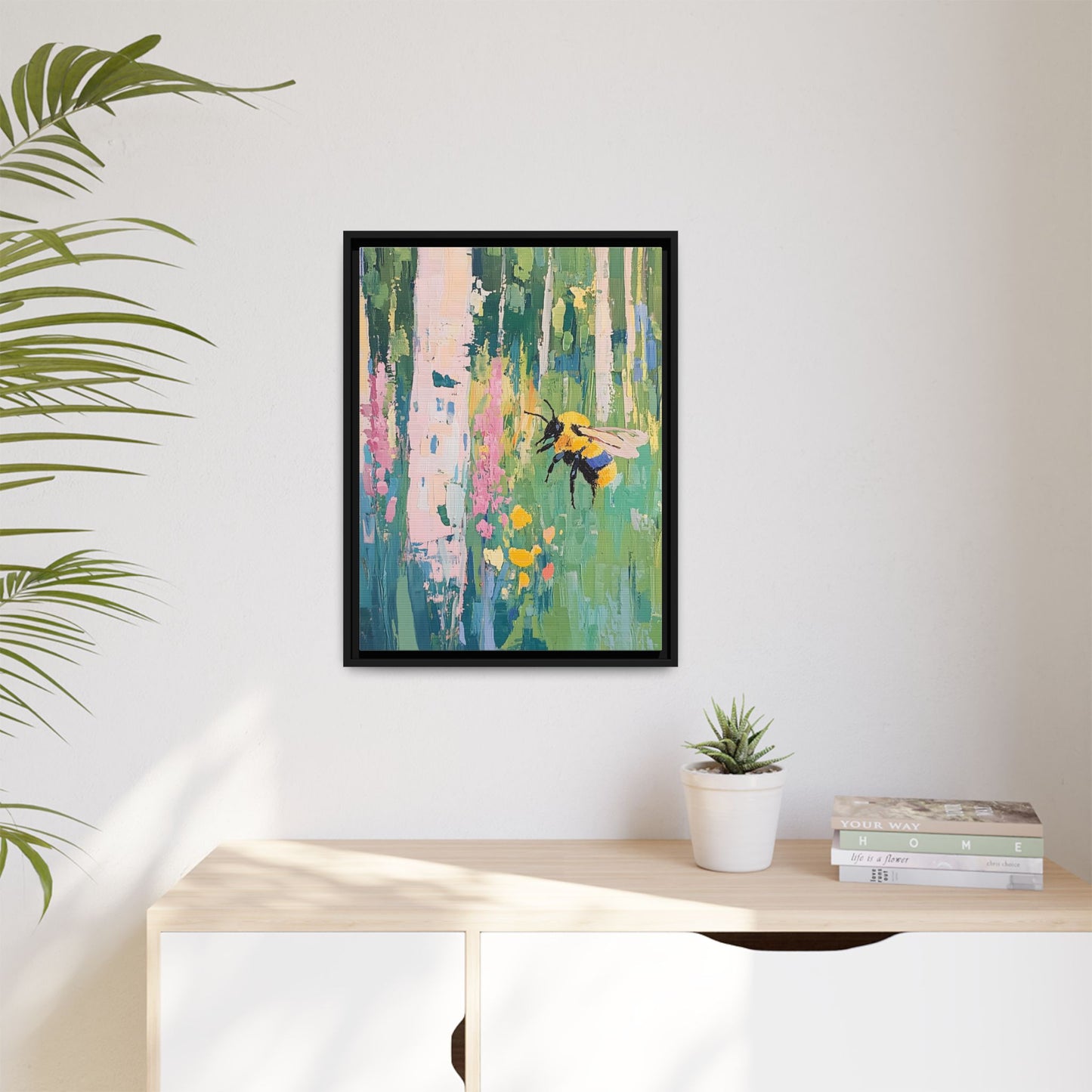 Bee Floral Canvas Art - Vibrant Framed Decor for Nature Lovers