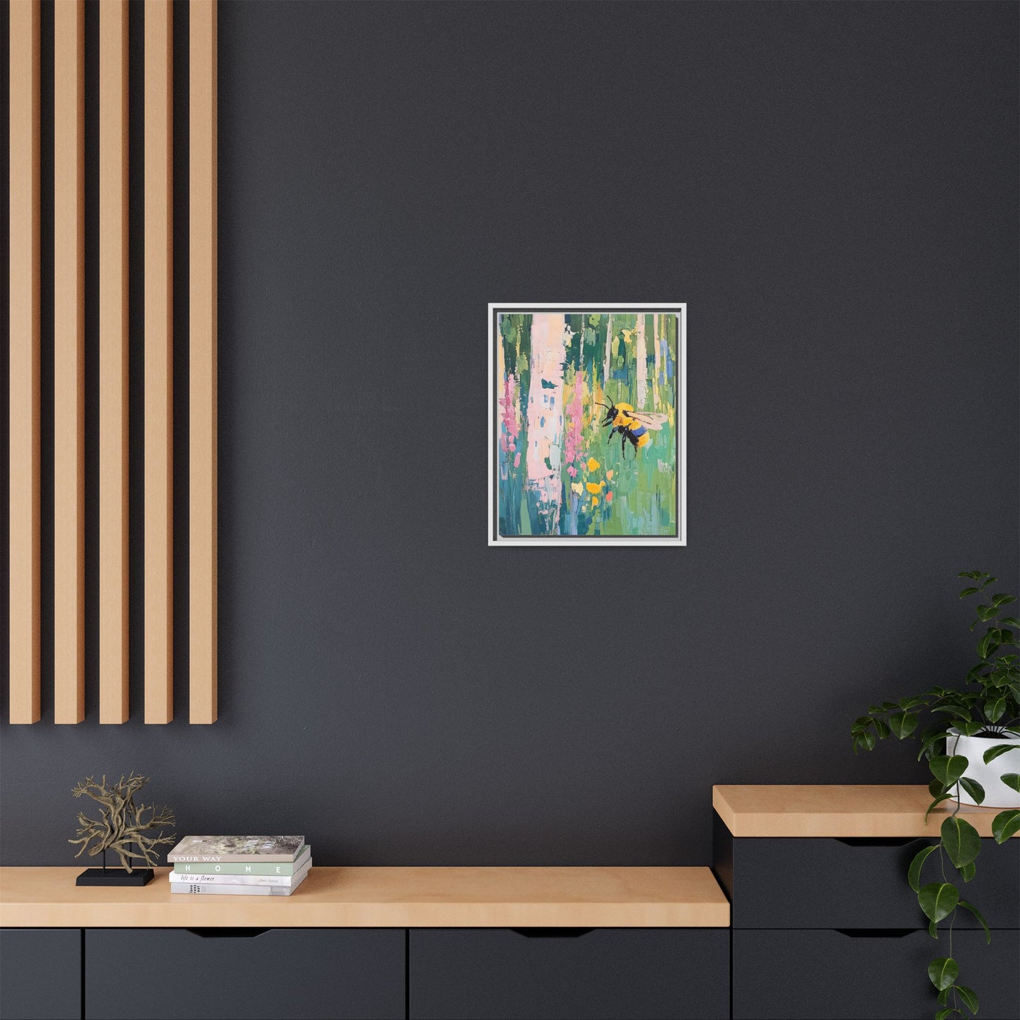 Bee Floral Canvas Art - Vibrant Framed Decor for Nature Lovers