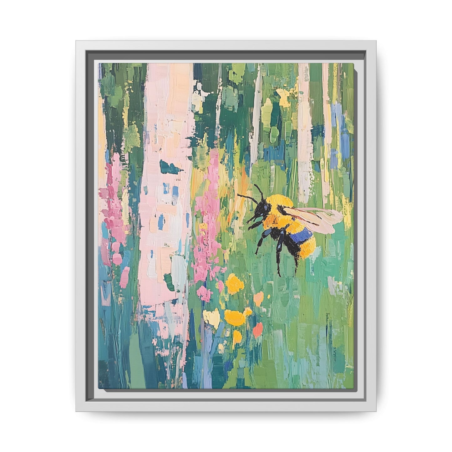 Bee Floral Canvas Art - Vibrant Framed Decor for Nature Lovers