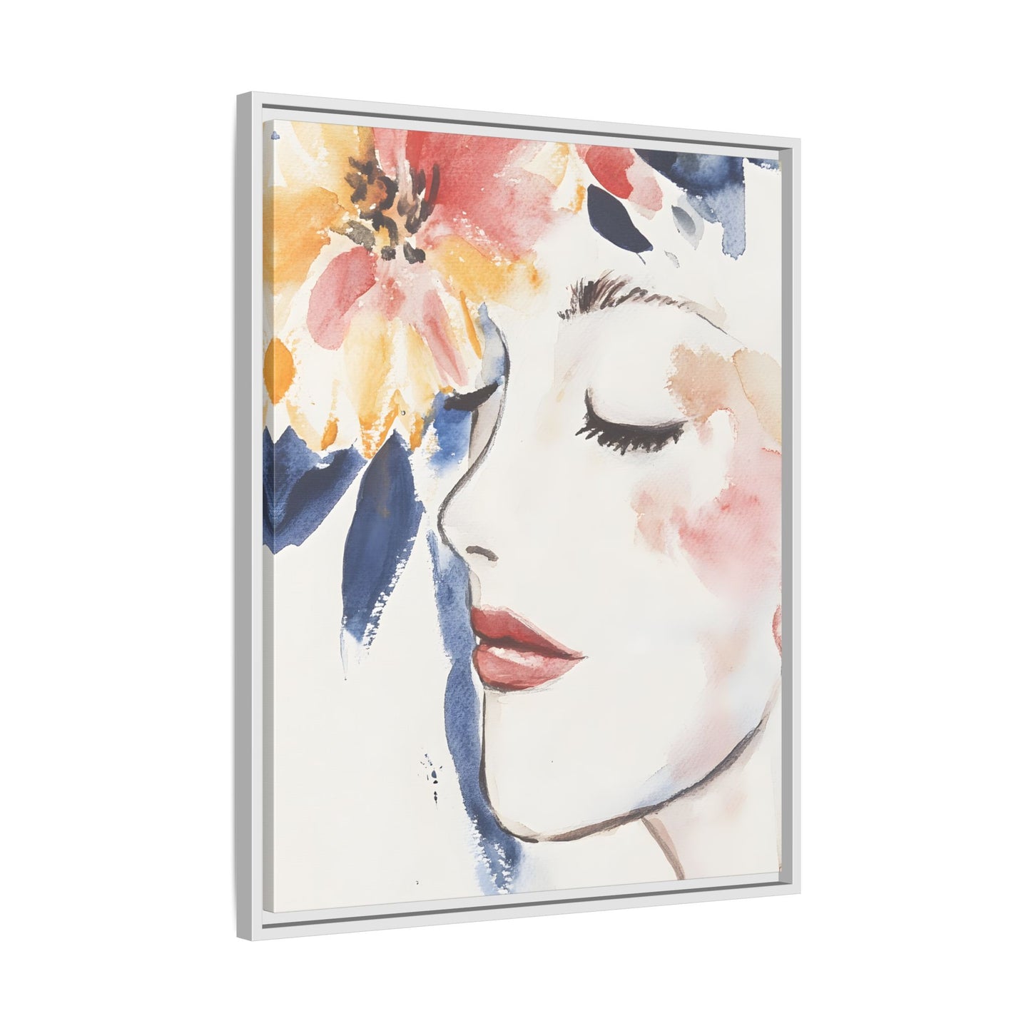 Multi-Color Framed Matte Canvas Art - Floral Face Portrait
