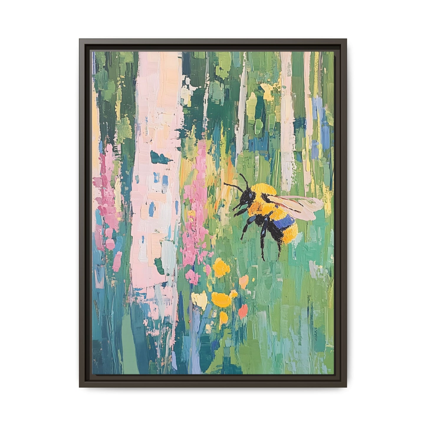 Bee Floral Canvas Art - Vibrant Framed Decor for Nature Lovers