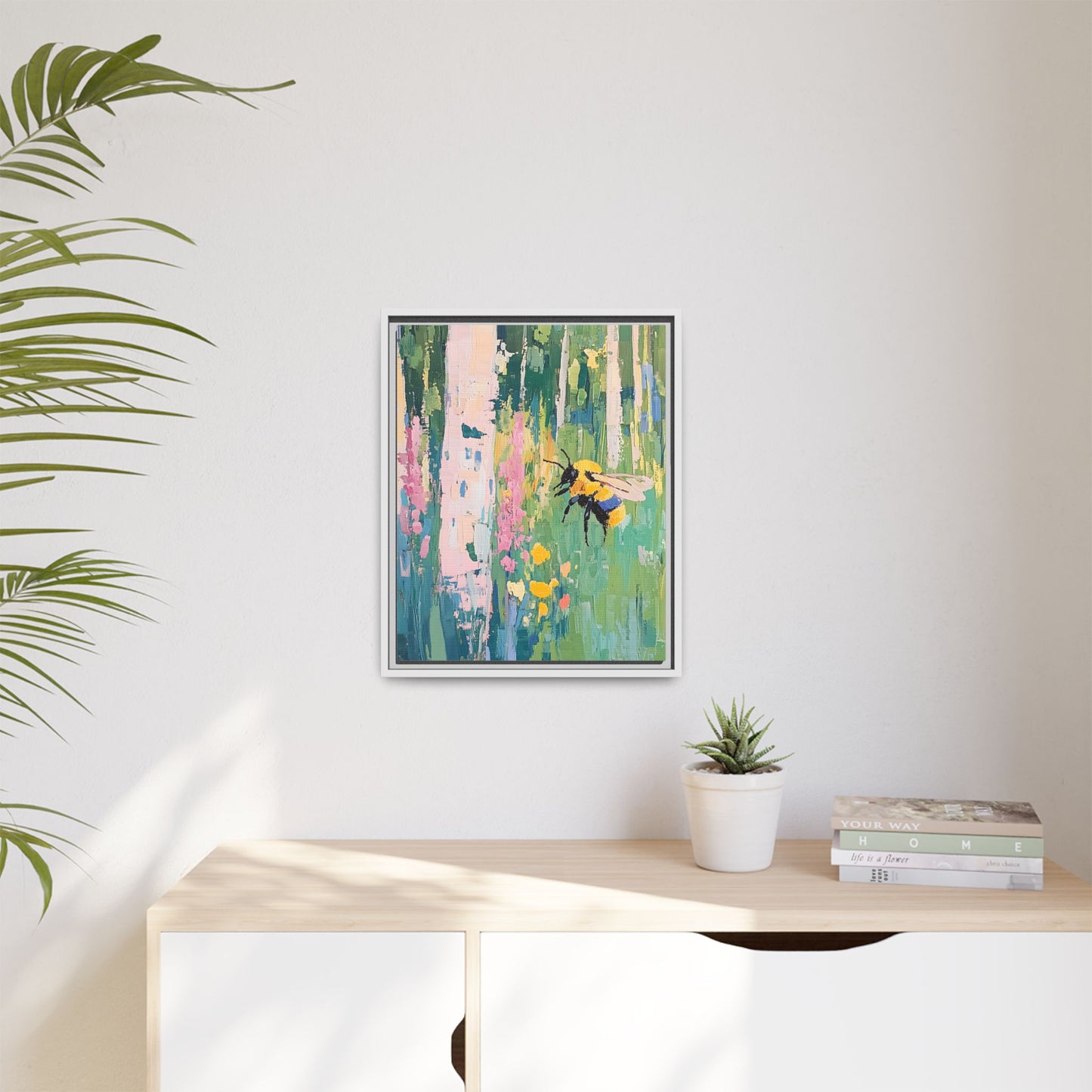 Bee Floral Canvas Art - Vibrant Framed Decor for Nature Lovers