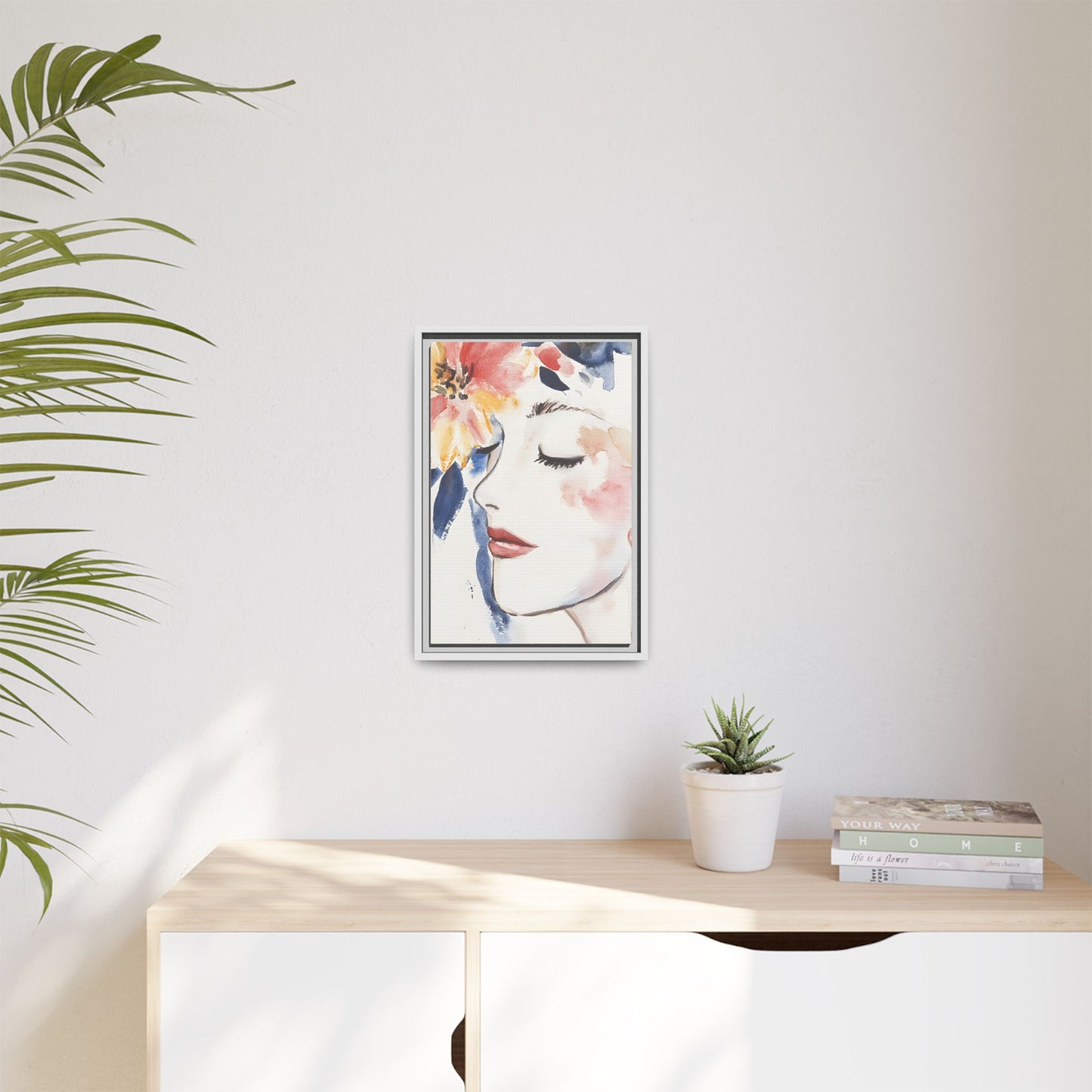 Multi-Color Framed Matte Canvas Art - Floral Face Portrait