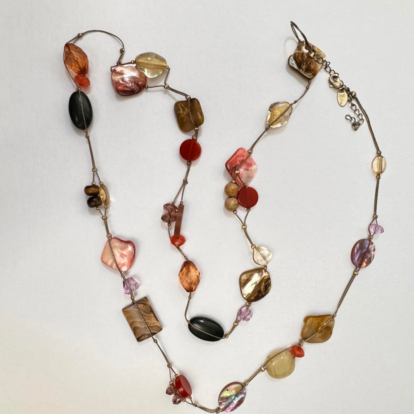 Signed Lia Sophia Colorful Beaded Long Necklace Beachy BoHo