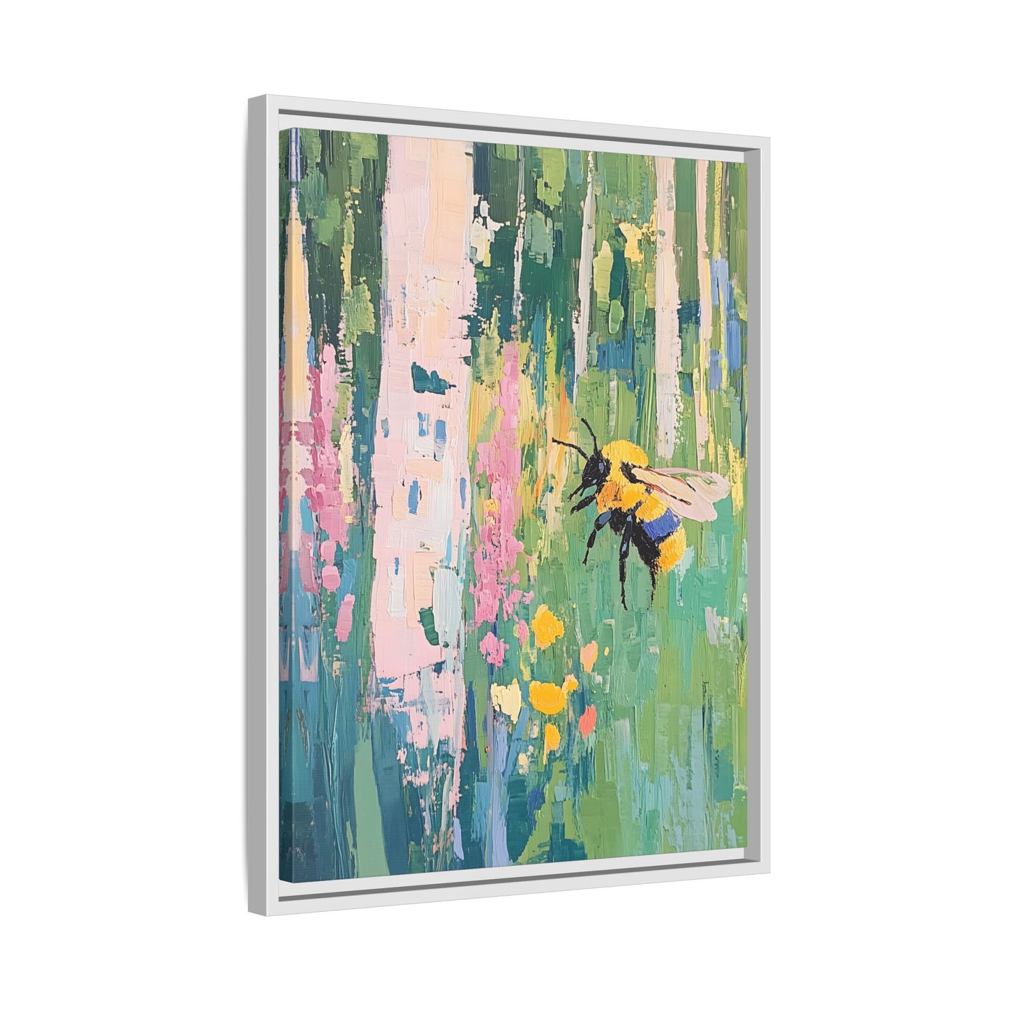 Bee Floral Canvas Art - Vibrant Framed Decor for Nature Lovers