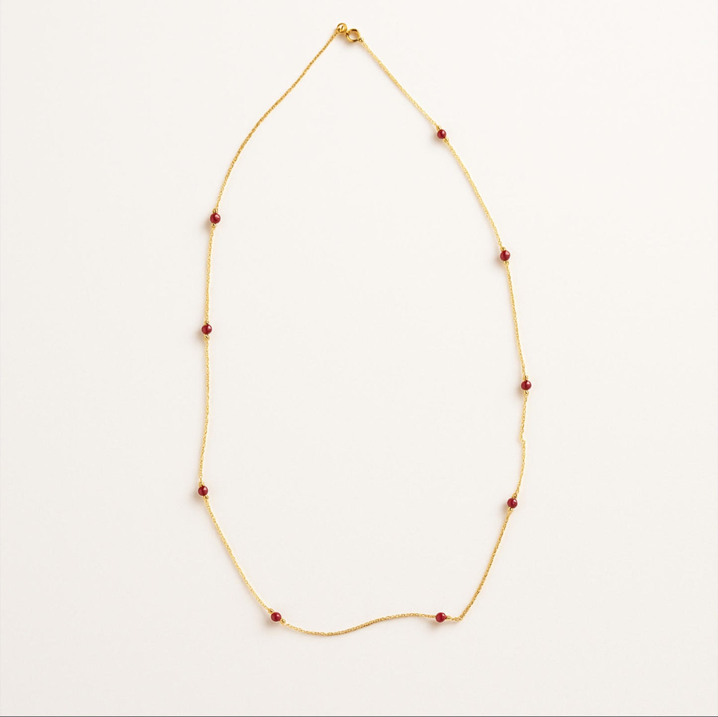 Monet Signed Vintage Elegant Gold Tone & Red Beaded Necklace Dainty