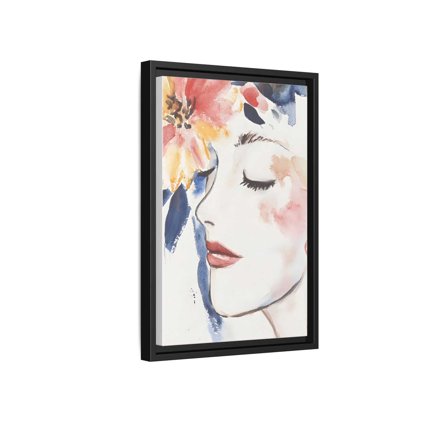 Multi-Color Framed Matte Canvas Art - Floral Face Portrait