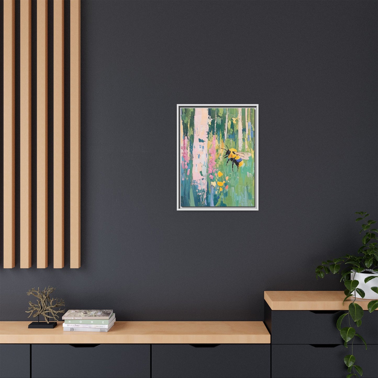Bee Floral Canvas Art - Vibrant Framed Decor for Nature Lovers