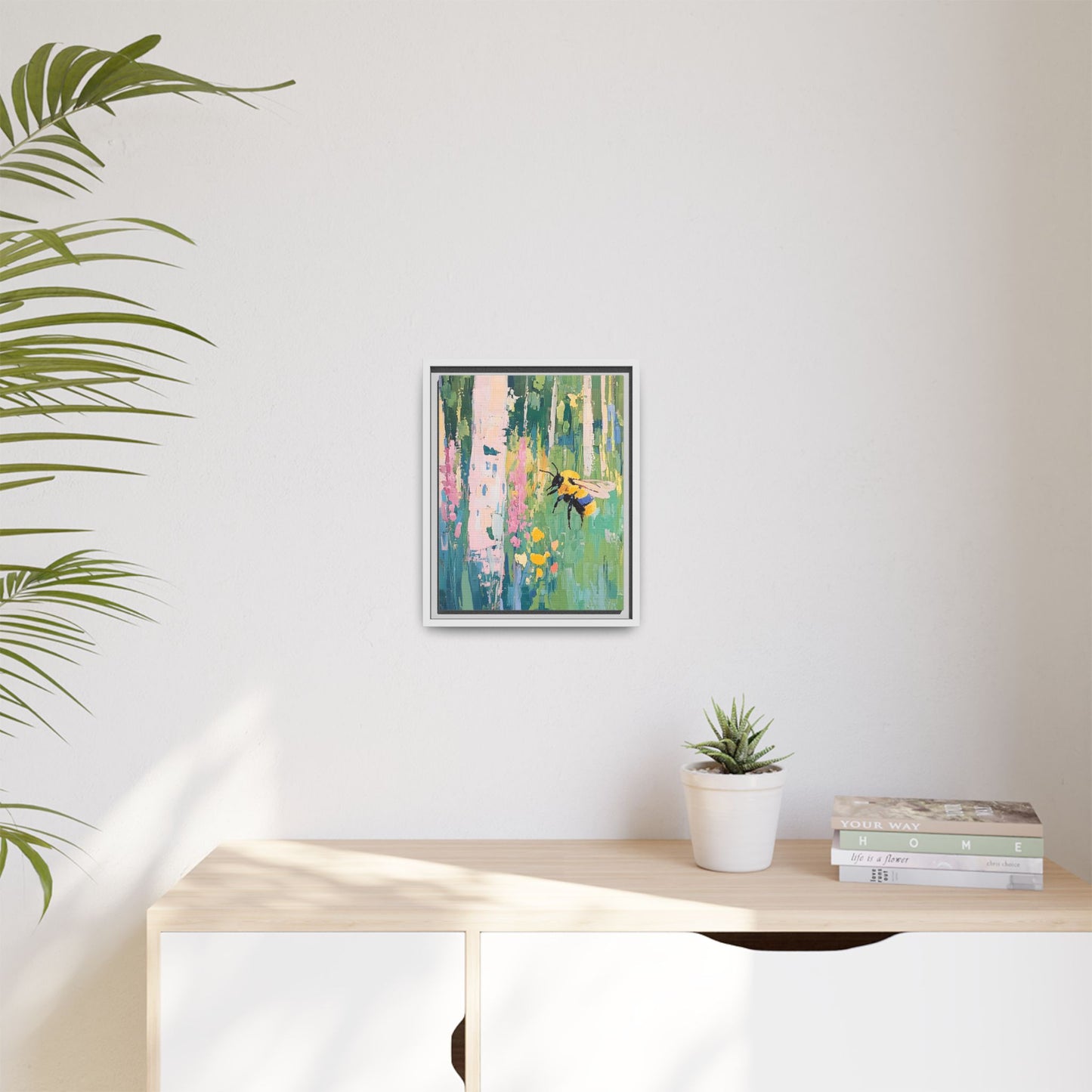 Bee Floral Canvas Art - Vibrant Framed Decor for Nature Lovers