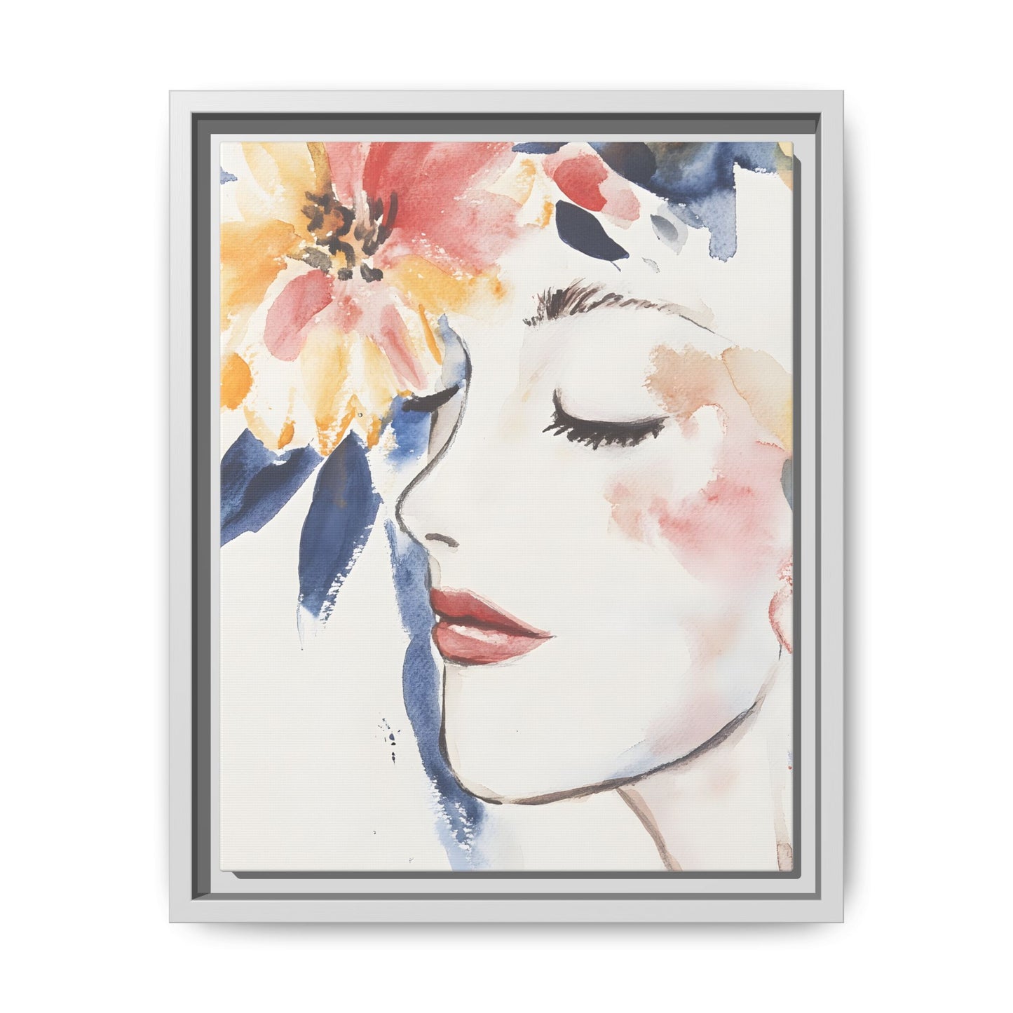 Multi-Color Framed Matte Canvas Art - Floral Face Portrait