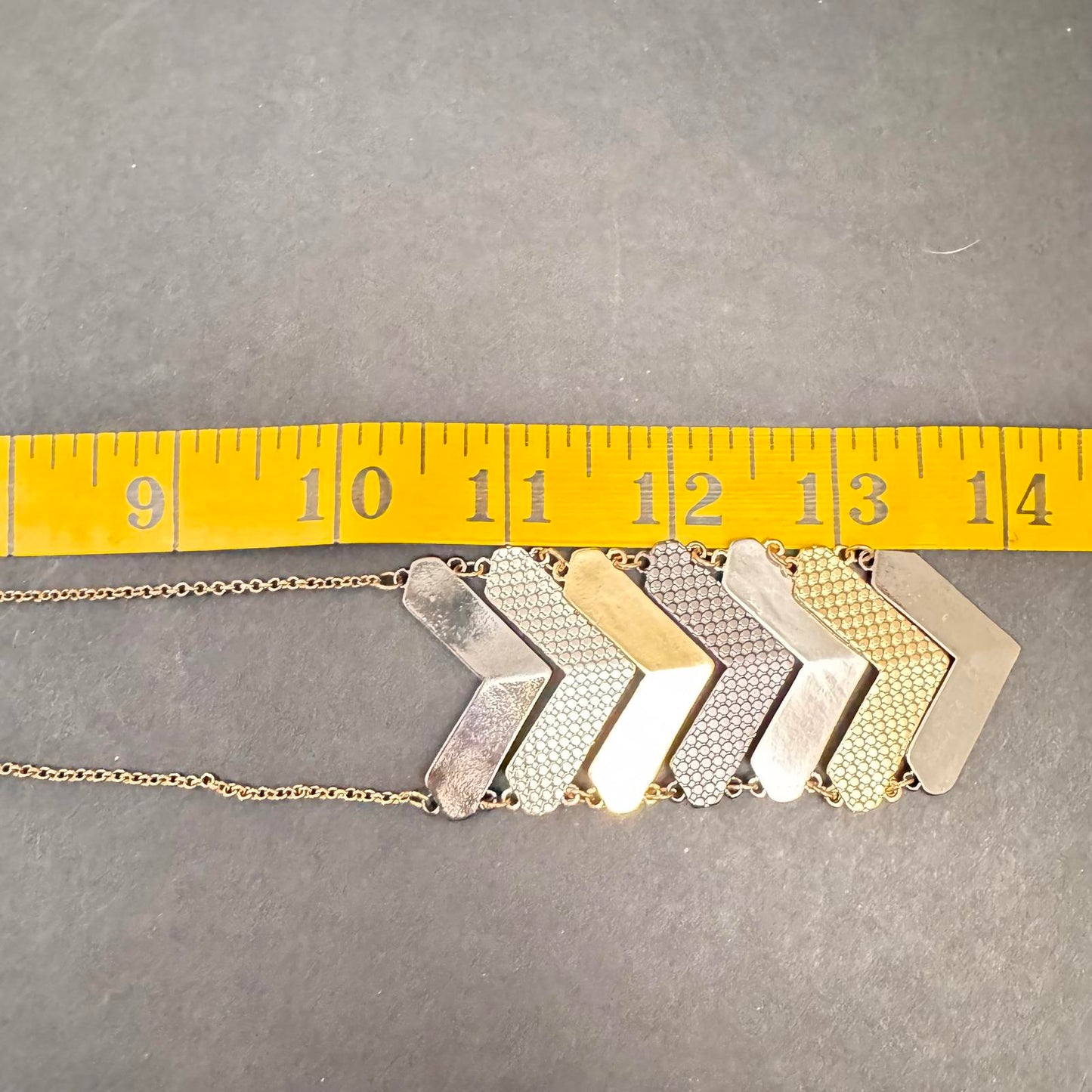 Chevron Pendant Necklace Mixed Metal Gold Silver Bronze Statement Jewelry