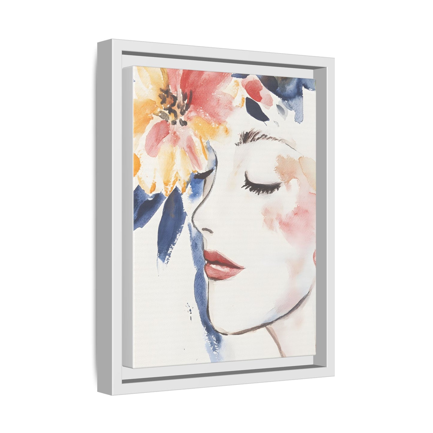 Multi-Color Framed Matte Canvas Art - Floral Face Portrait