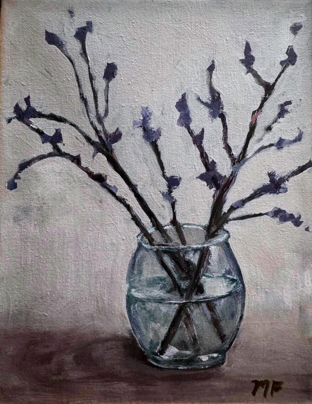 Original Painting by Mechelle Flowers — “Quiet Branches” 8x10 Framed in Gold Floating Frame